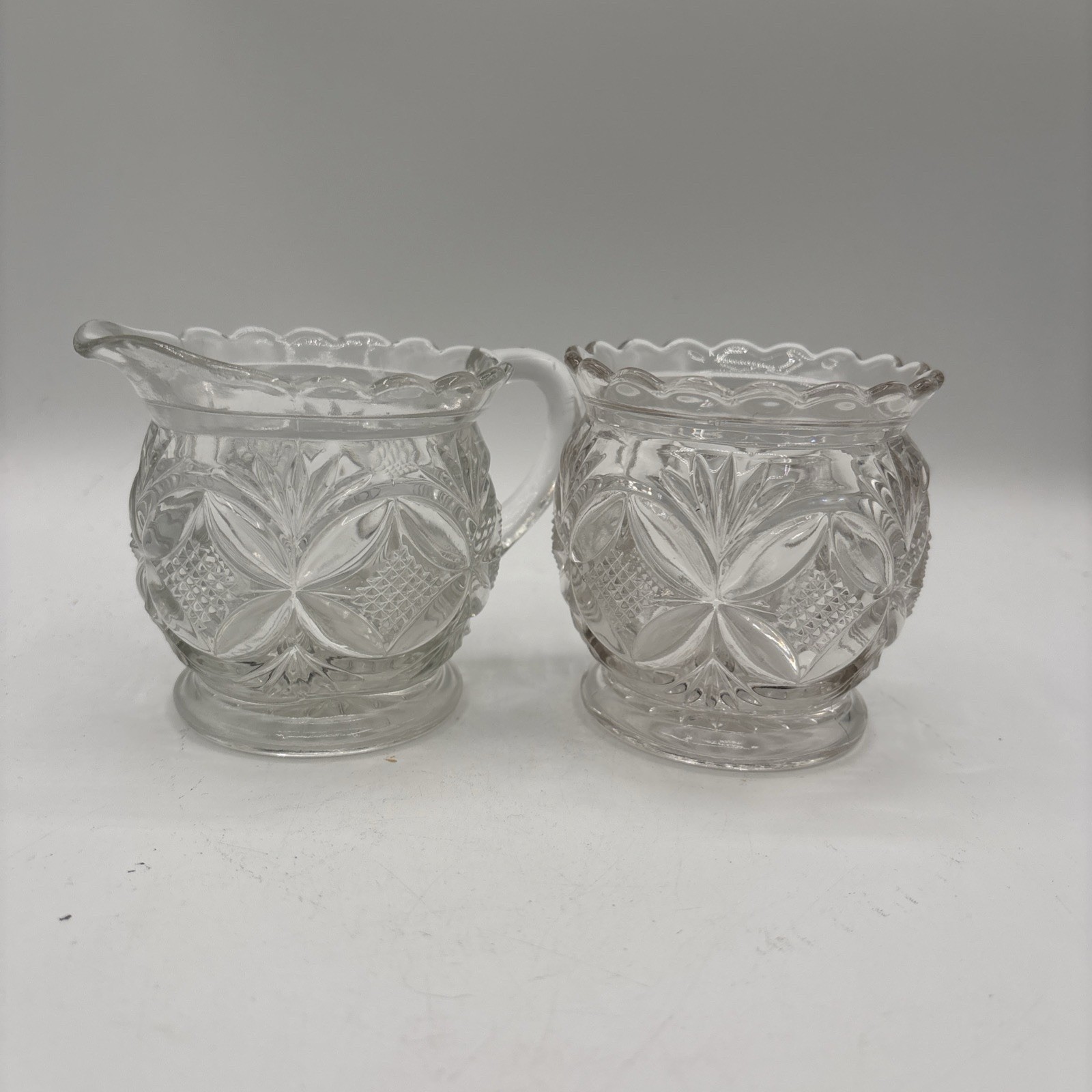 Vintage Gillander & Sons Glass Sugar Bowl & Creamer Pillow & Sunburst Vintage Gillander & Sons Glass Sugar Bowl & Creamer Pillow & Sunburst