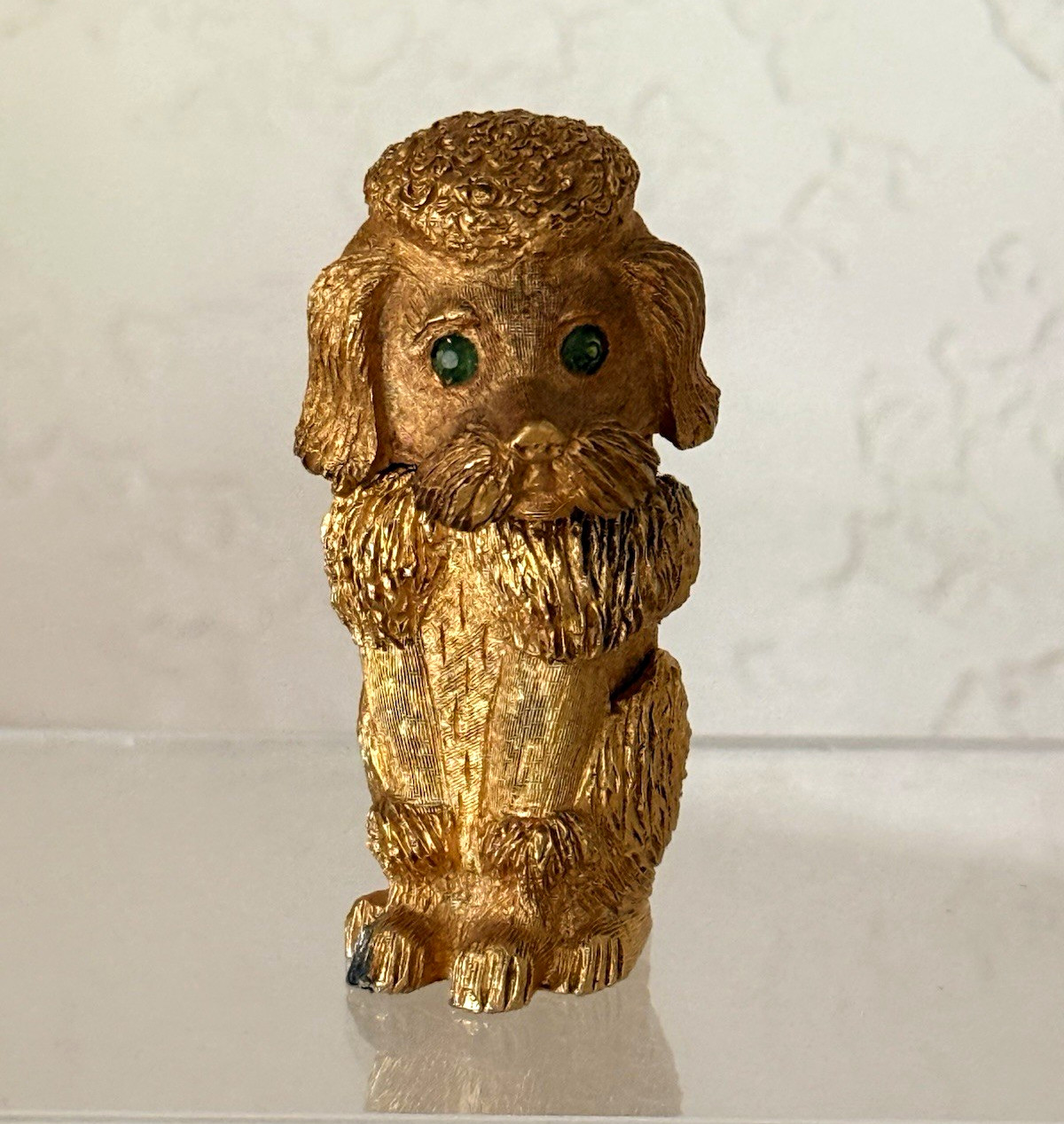 Vintage Rosenfeld By Florenza Poodle Table Lighter Gold Tone Brooch Green Eyes