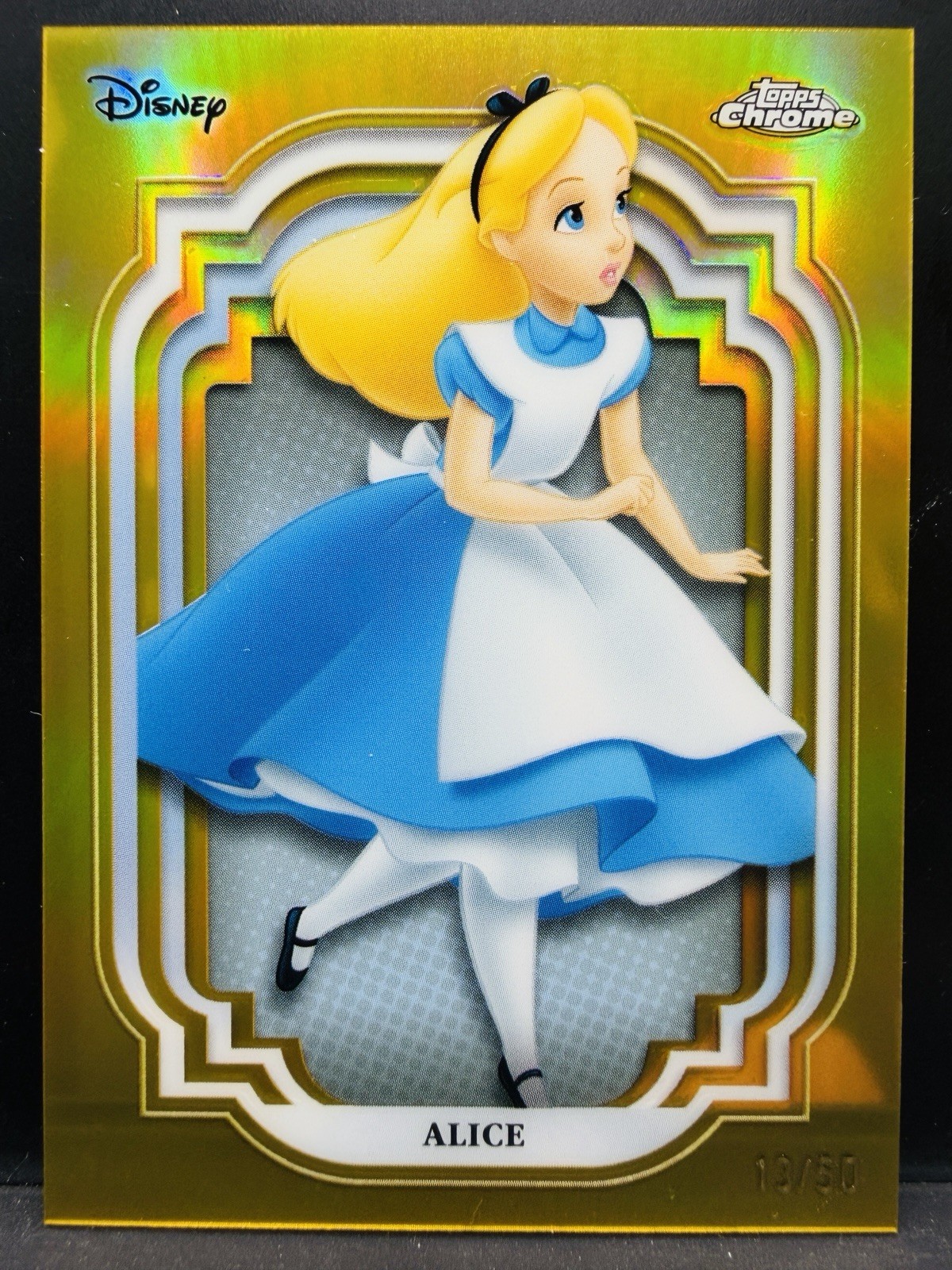 Alice In Wonderland 2024 Topps Chrome Disney True Gold Refractor /50 #19 Alice In Wonderland 2024 Topps Chrome Disney True Gold Refractor /50 #19