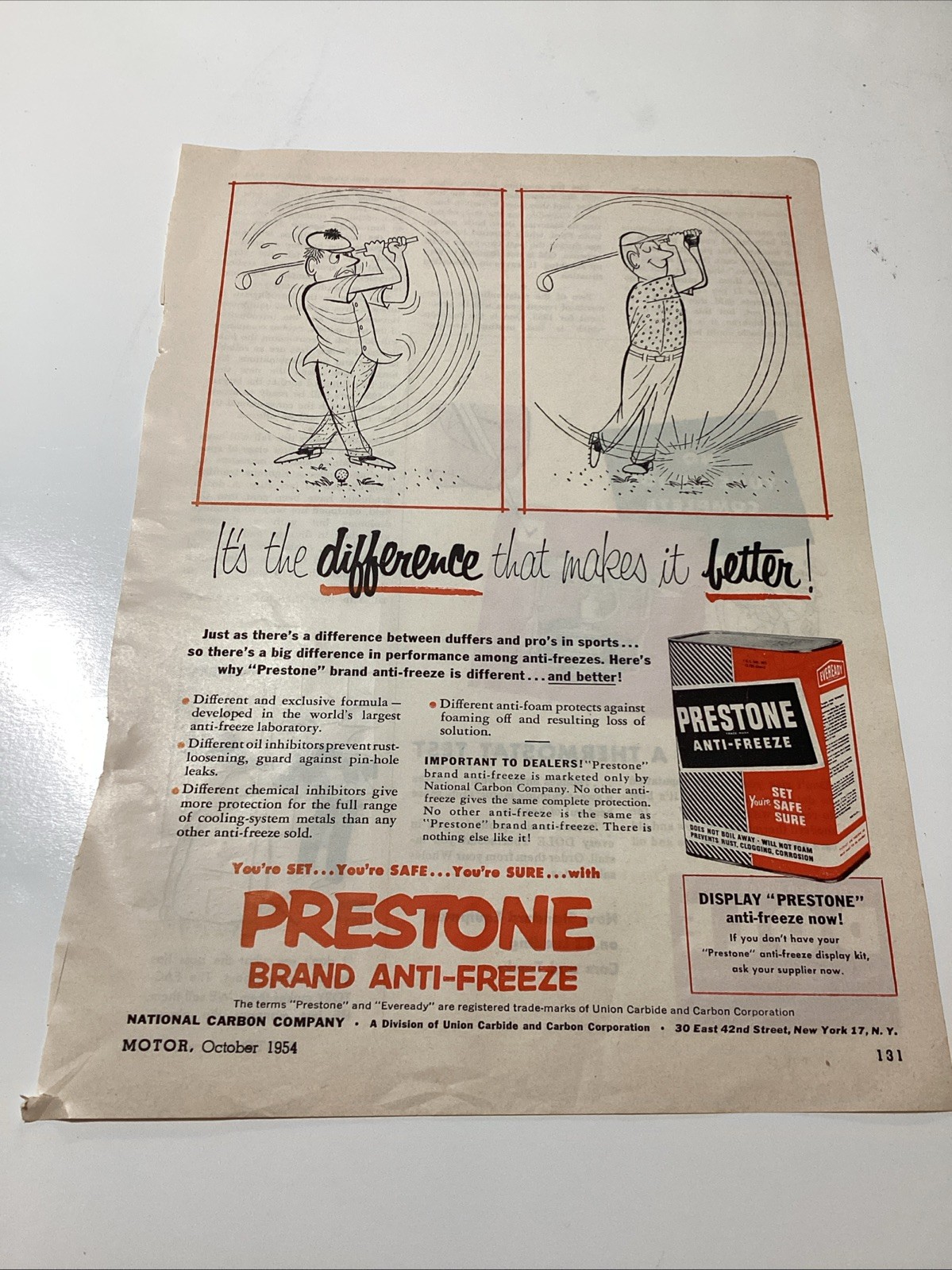 Prestone Anti-Freeze Vintage 8”x11.5”1954 Motor Magazine Ad(MP221)