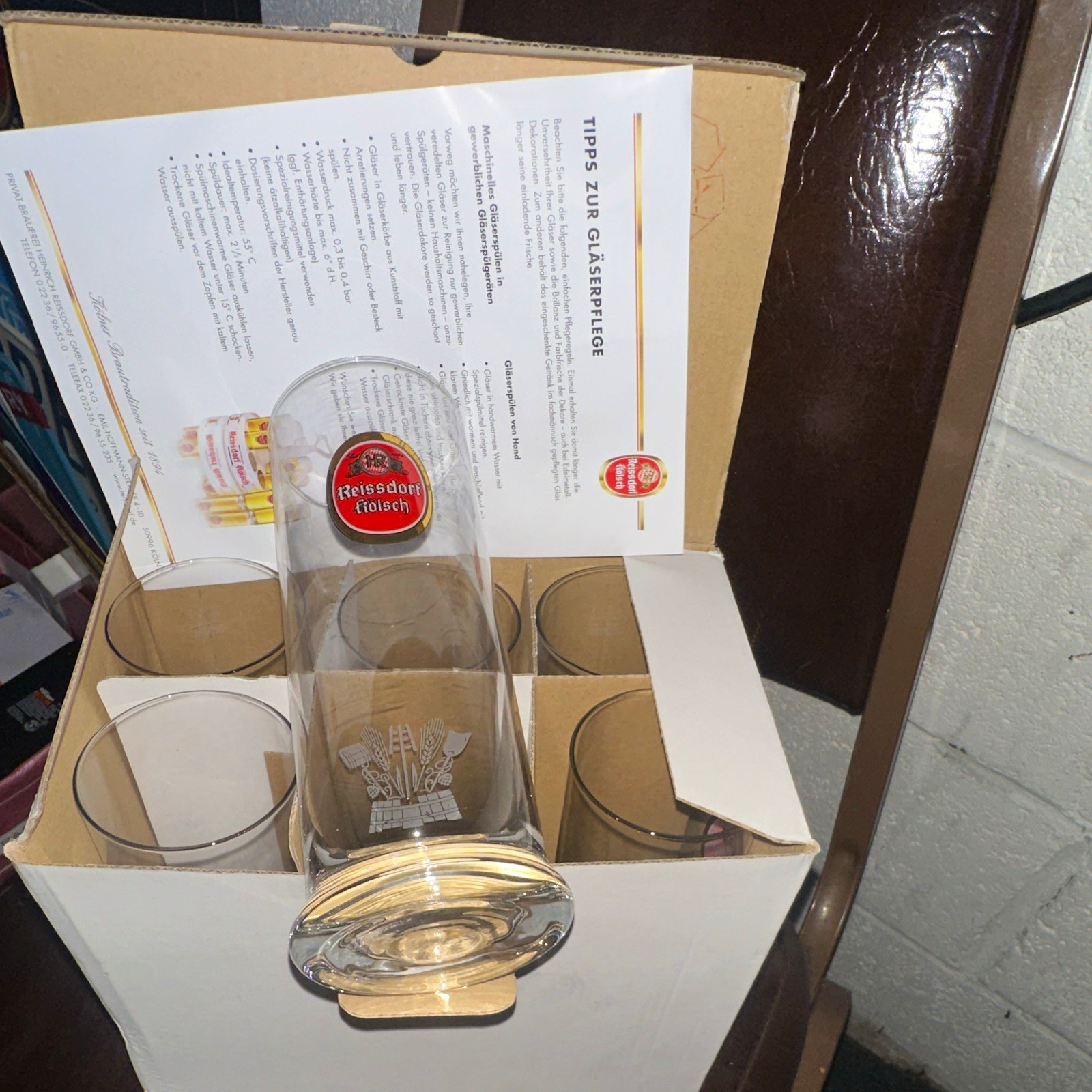 Reissdorf Kölsch Kölsch Beer Glasses Set w/ Original Box Breweriana 6 Pack premi