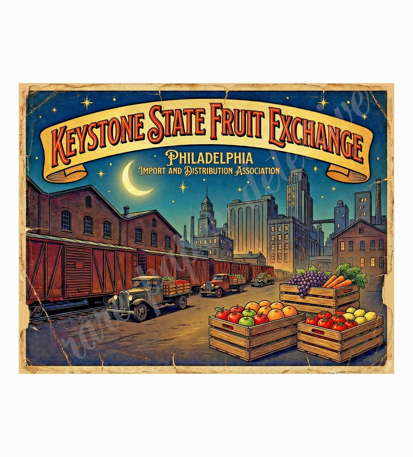 Keystone State Fruit 1950s Style Fruit Crate Label, Retro Advertising 10.5\