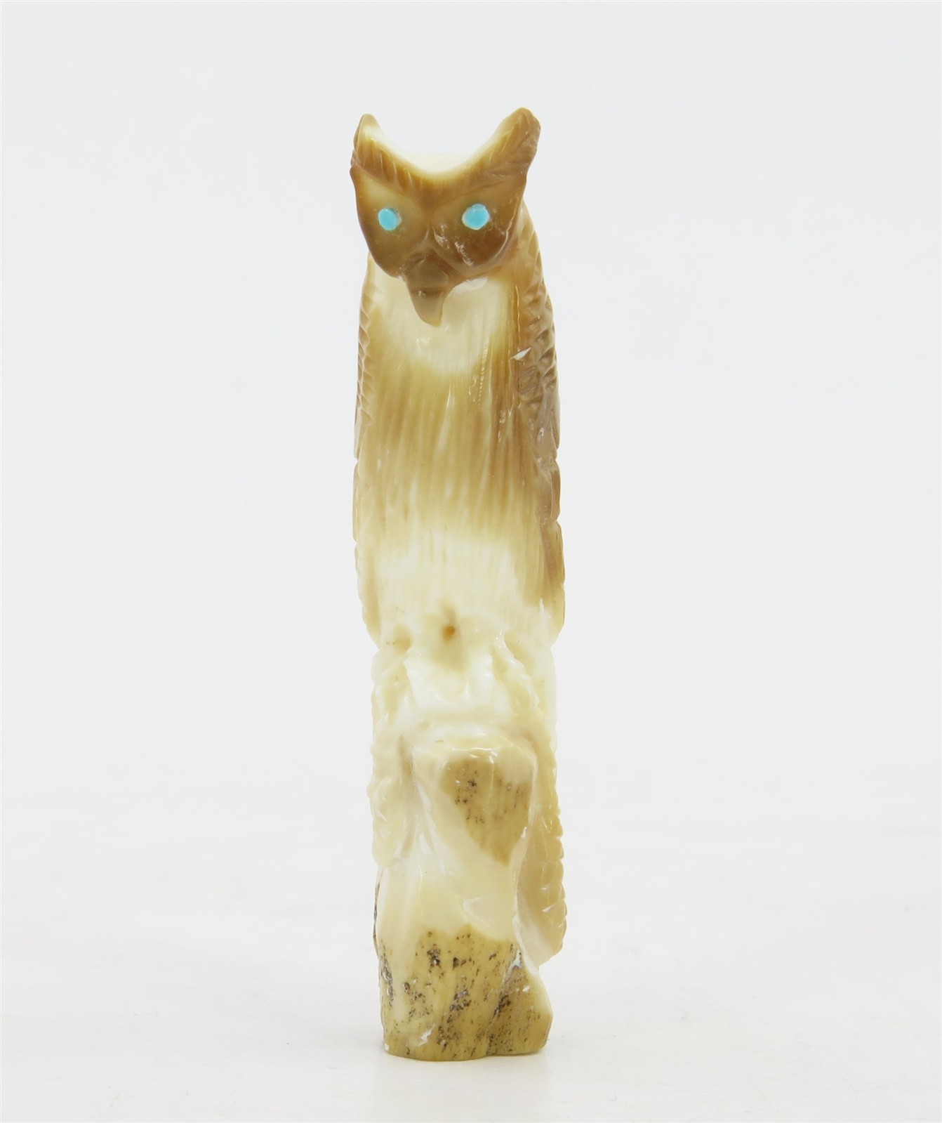 Native American Zuni Carved Antler Owl & Snake Fetish by Derrick Kaamasee 1-7/8
