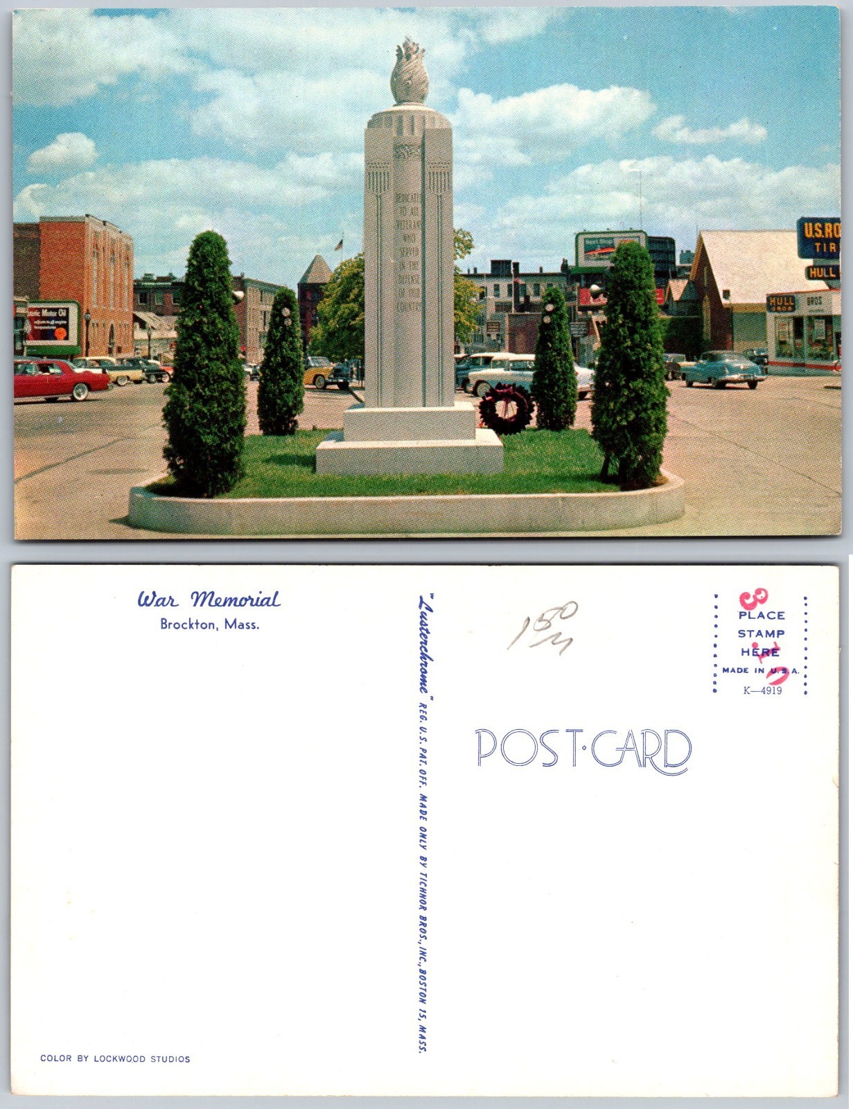 Brockton MA War Memorial Postcard