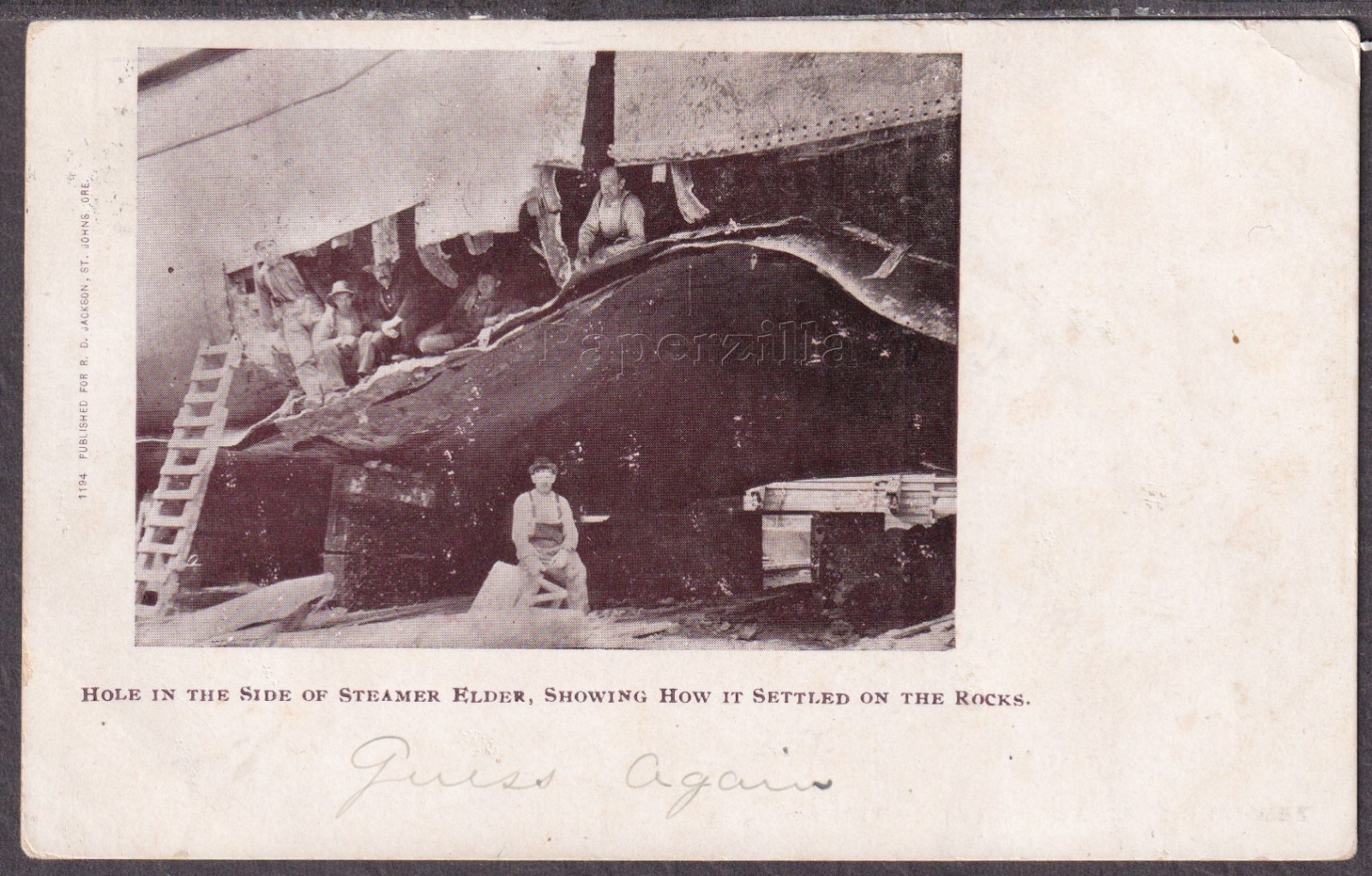 OR St. Johns UDB LITHO PC 1906 SS GEORGE W. ELDER in Drydock GAPING HOLE Workers