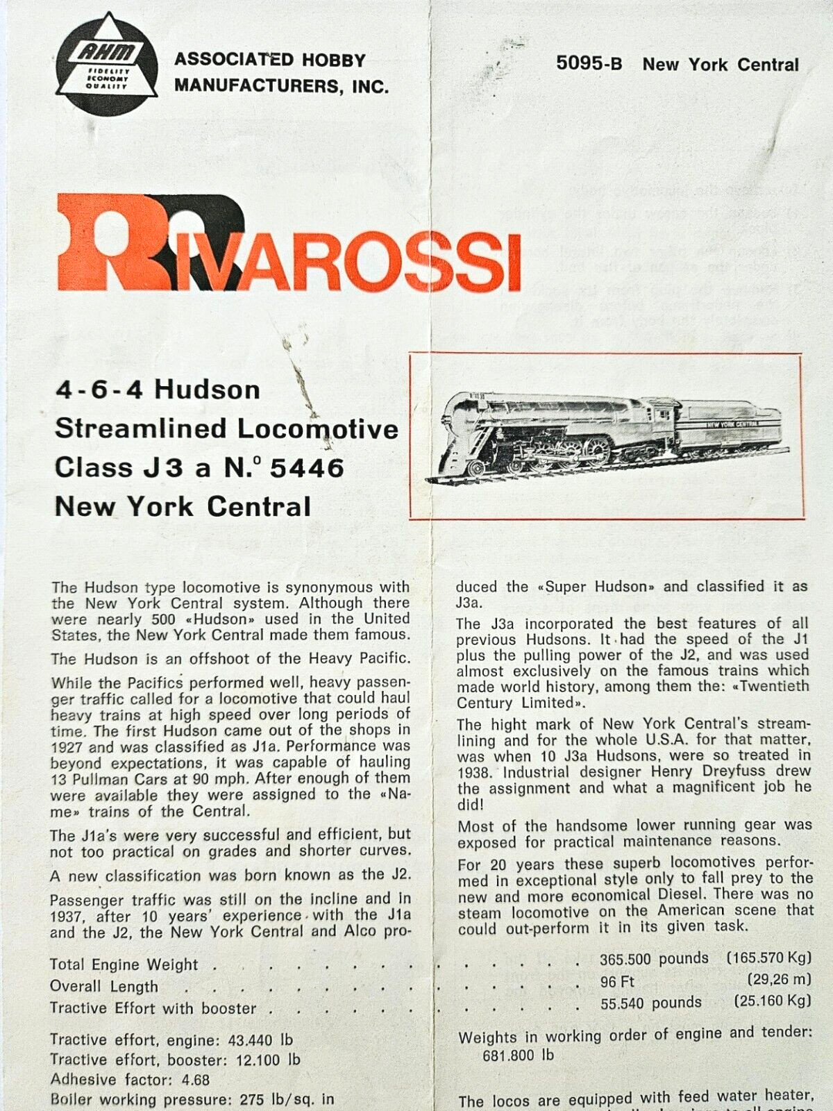 Vintage Rivarossi Locomotive Engine Train Cars advertisement pamphlet