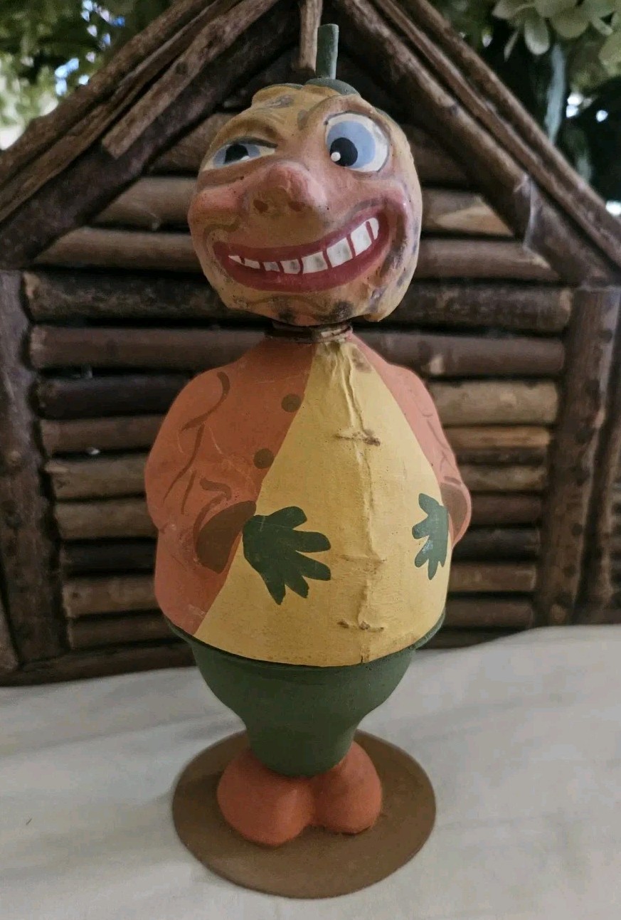  Vintage Germany Halloween Paper Mache Composition Veggie Man Candy Container