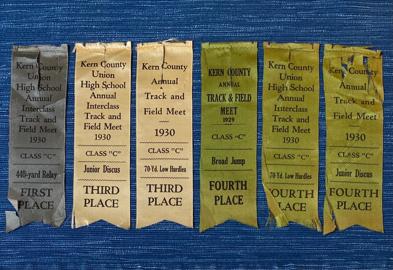 1929-30 Kern County Union High School BHS Track Meet Ribbon Lot Bakersfield CA