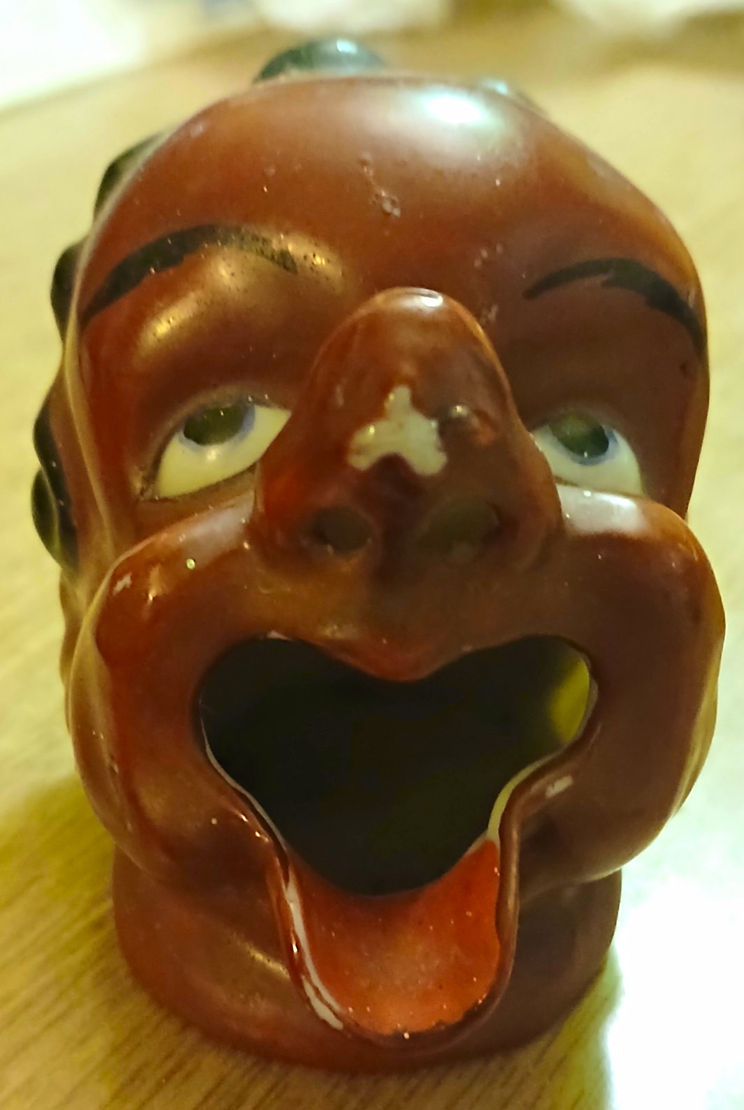 Vintage Novelty Black Americana Figural Head Face Ceramic Ashtray Brown & Black