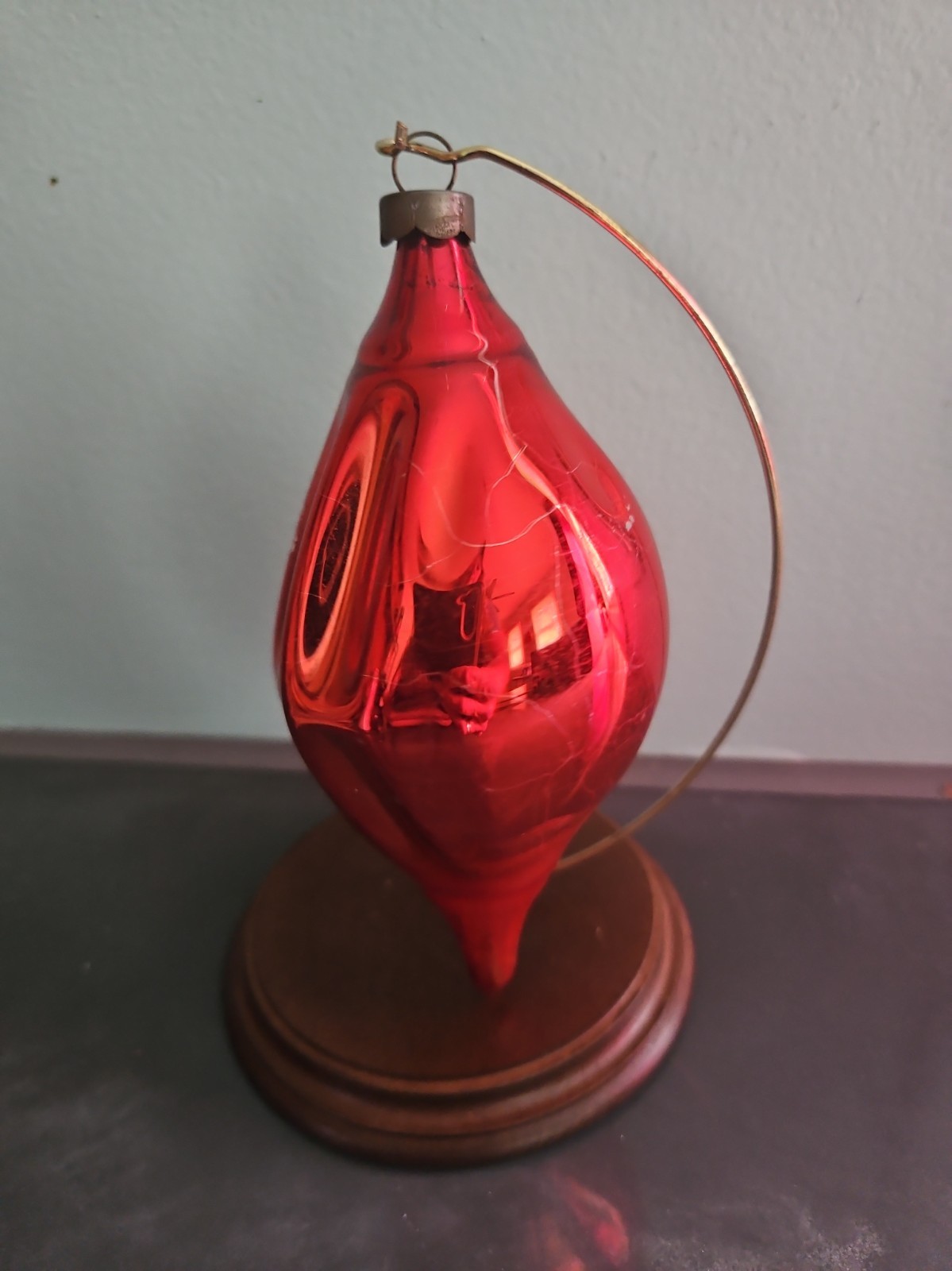 Vintage Red Heim Teardrop Glass Christmas Ornament 5