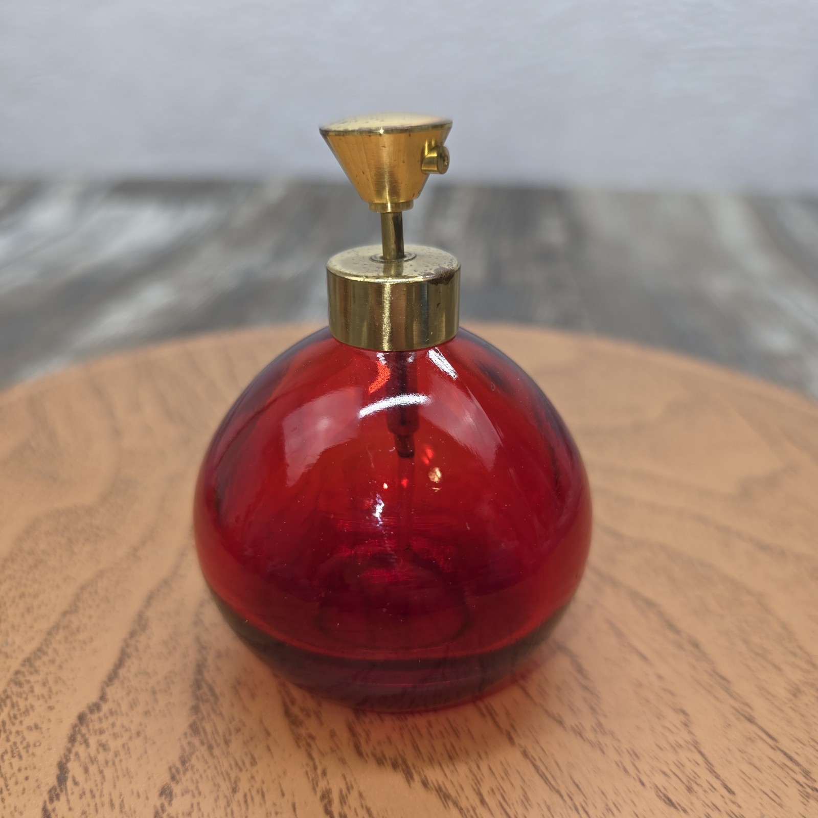 Vintage Red Round   Blown Glass Perfume Bottle  2.5”  Decanter Empty