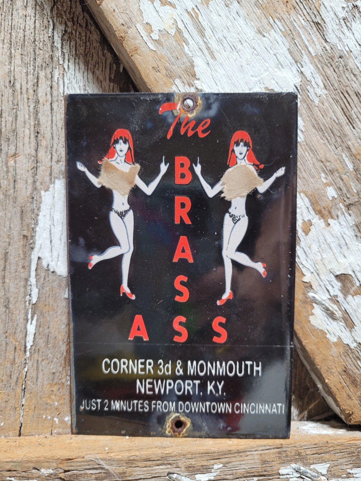 VINTAGE BROTHEL PORCELAIN SIGN OLD BRASS GENTELMANS CLUB CINCINNATI WOMEN BAR
