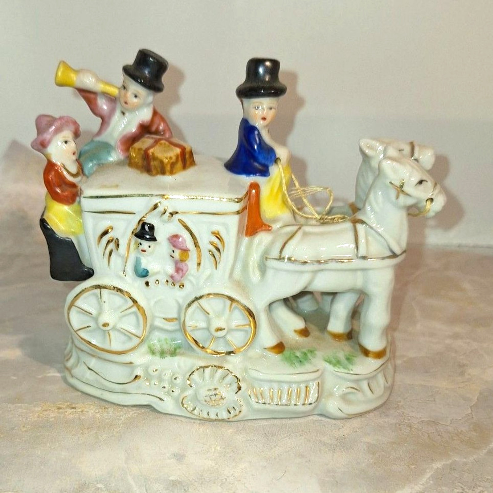 A-Hi-Art Vintage Japanese Porcelain Coach Scene Figurine Hand Painted 