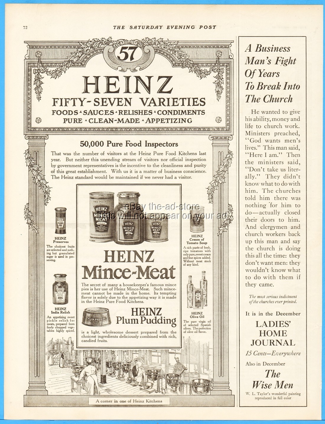 1915 Heinz 57 Kitchen Mince Meat Plum Pudding India Relish Olive Oil Food Ad