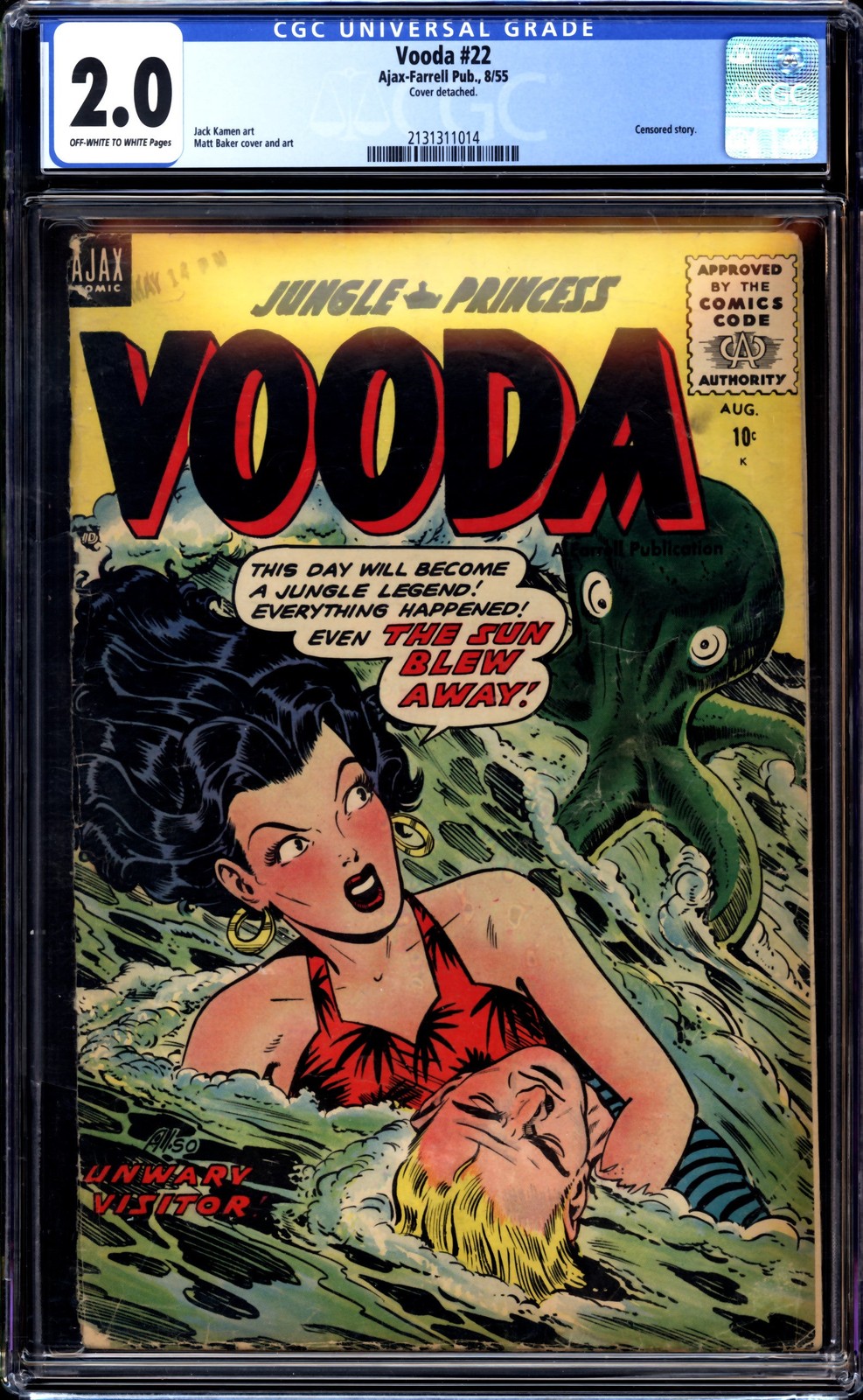 Vooda #22 CGC 2.0 (1955) Matt Baker Cover & Art - Cover Detached L@@K