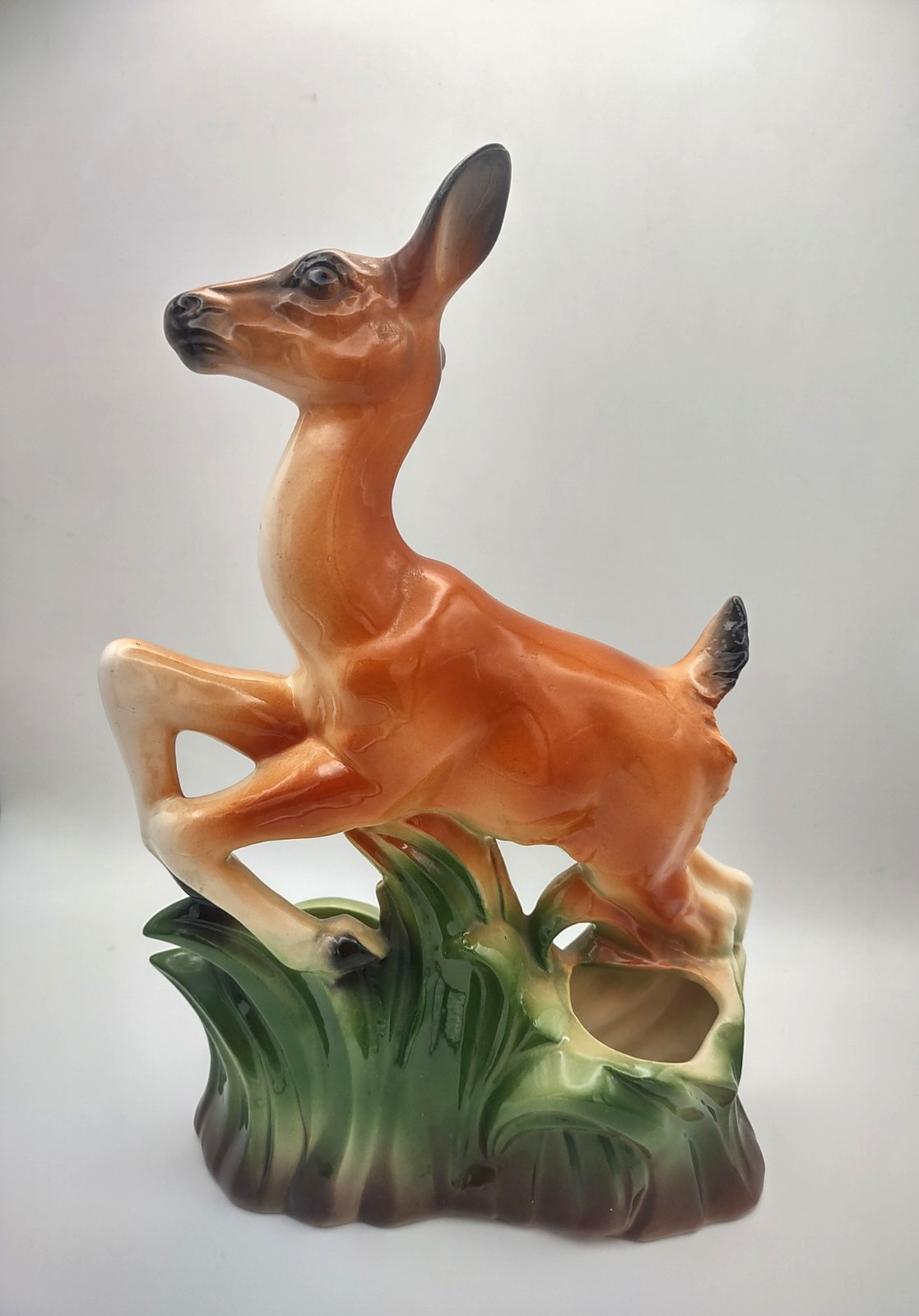 Vintage Ceramic Deer Double Planter Glossy Maddux Style 9-1/2 inch Leaping Doe Vintage Ceramic Deer Double Planter Glossy Maddux Style 9-1/2 inch Leaping Doe