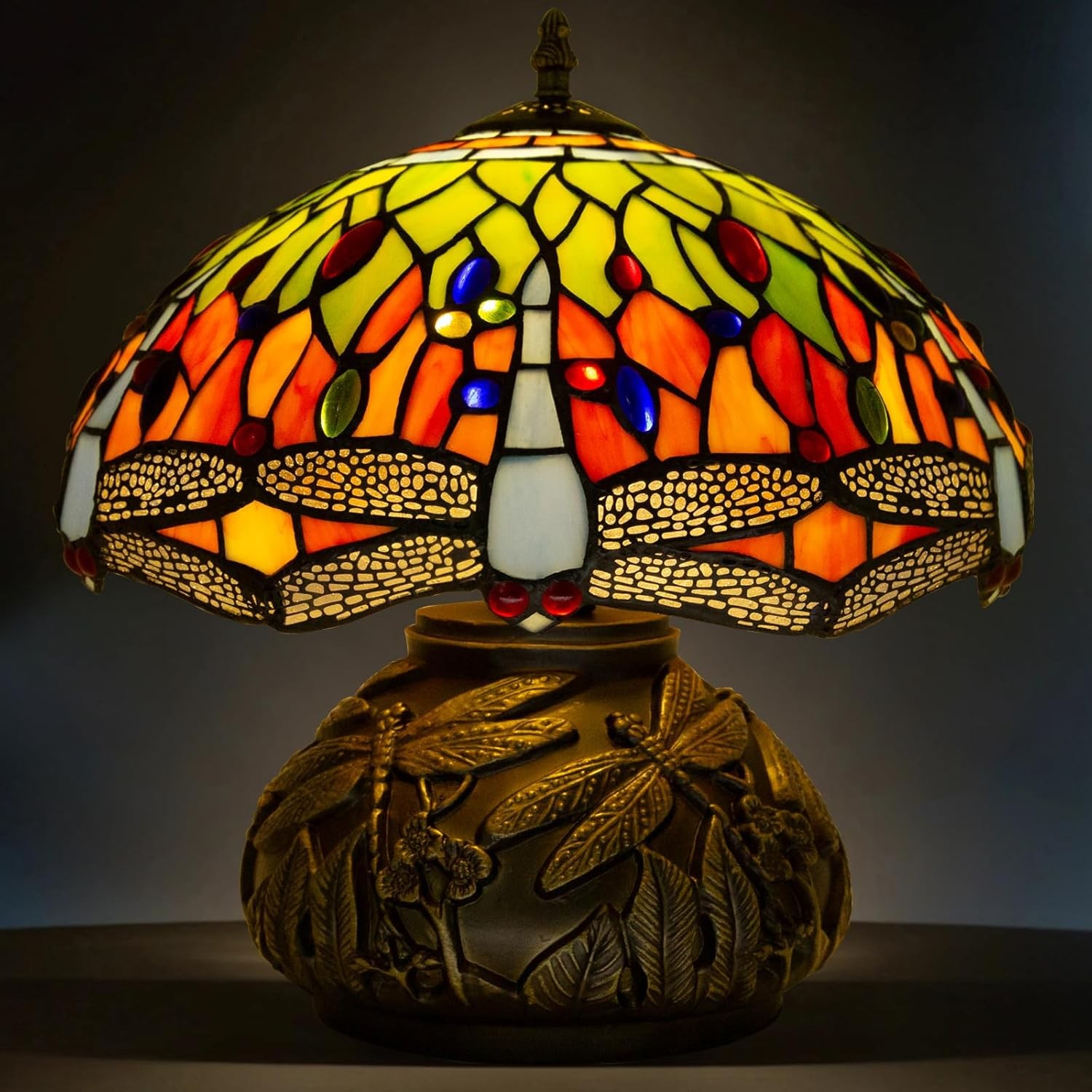 Tiffany Style Table Lamp Dragonfly, Small Stained Glass Green Dragonfly Tiffany Style Table Lamp Dragonfly, Small Stained Glass Green Dragonfly