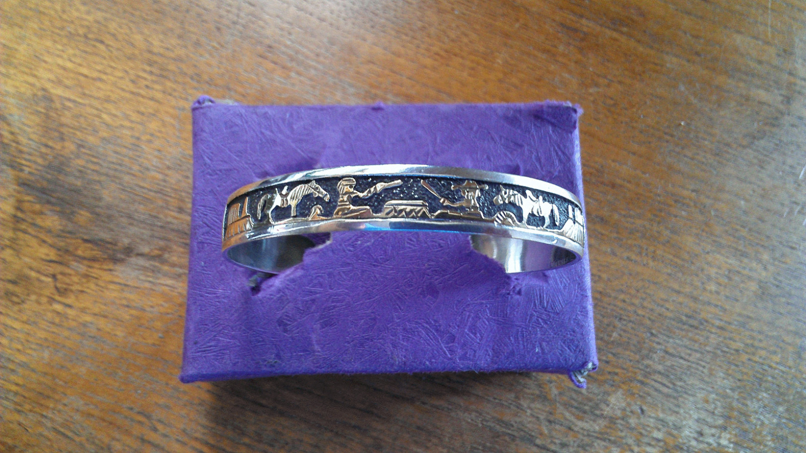 Navajo Sterling 12KGF Storyteller Drumming Cuff by Tom & Sylvia Kee ~ 15 Grams