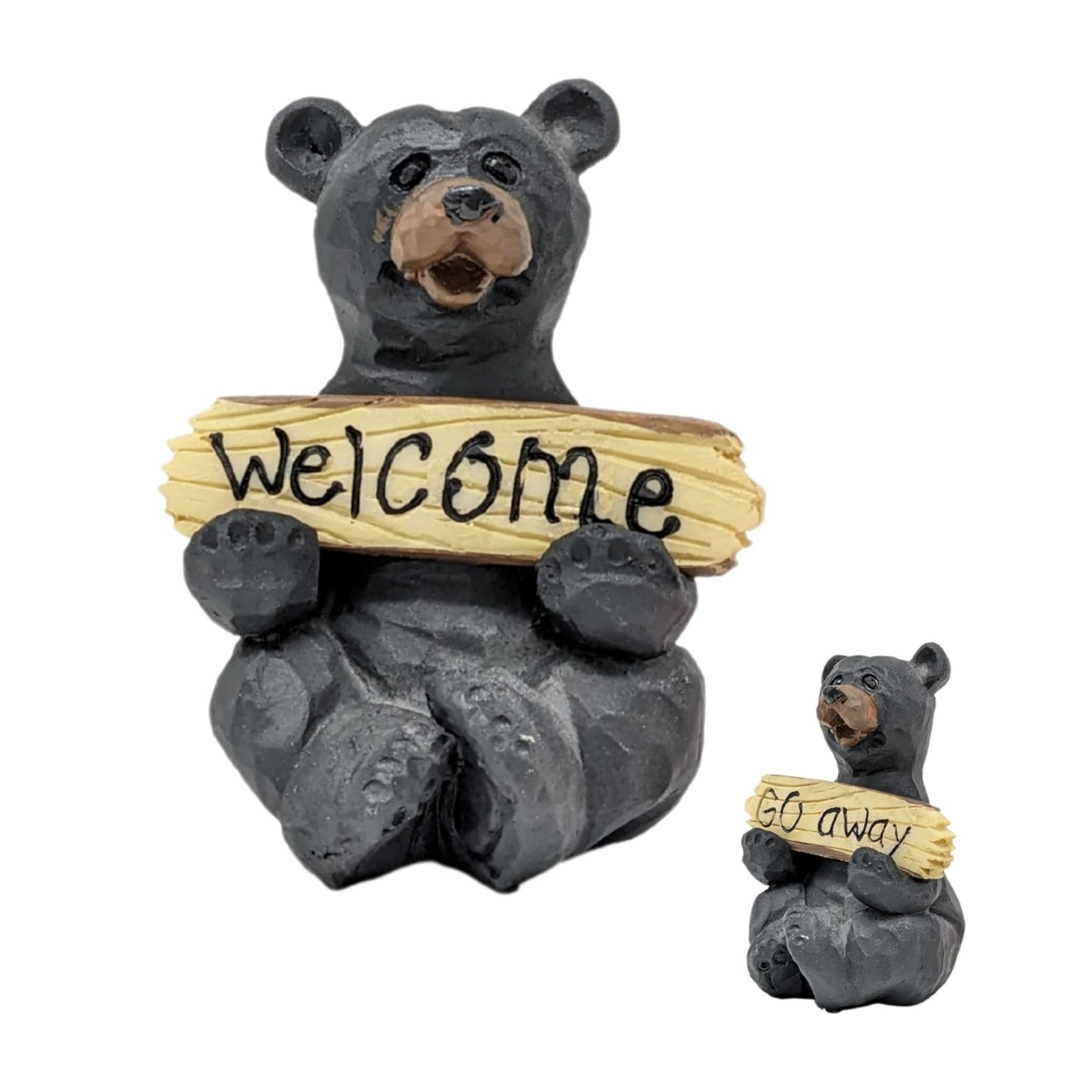 Black Bear with Reversible Welcome & Go Away Sign – For Cabin or Home Décor