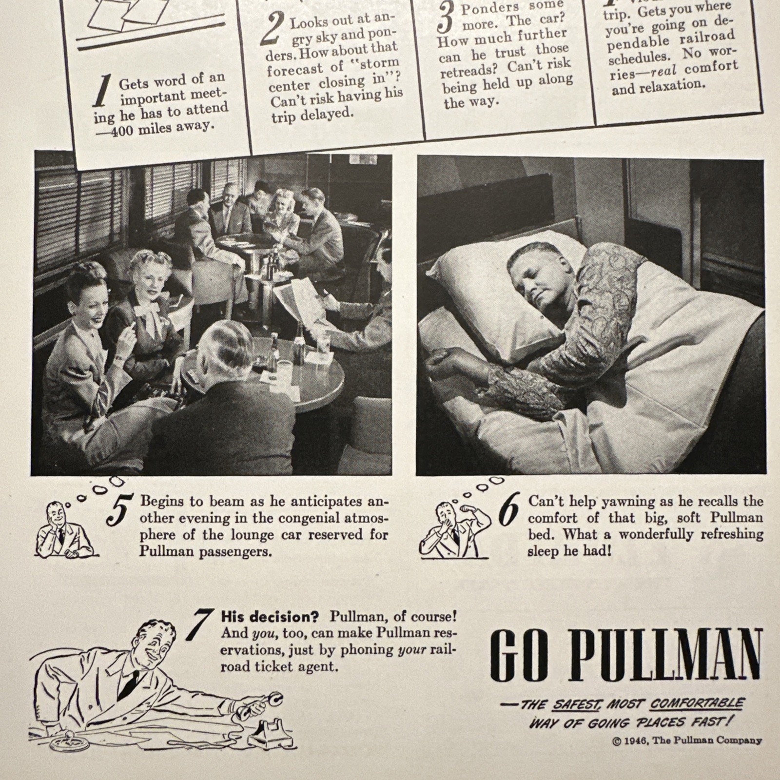 Vintage Pullman Train Sleeper Car Railroad Travel Print Ad 1946 