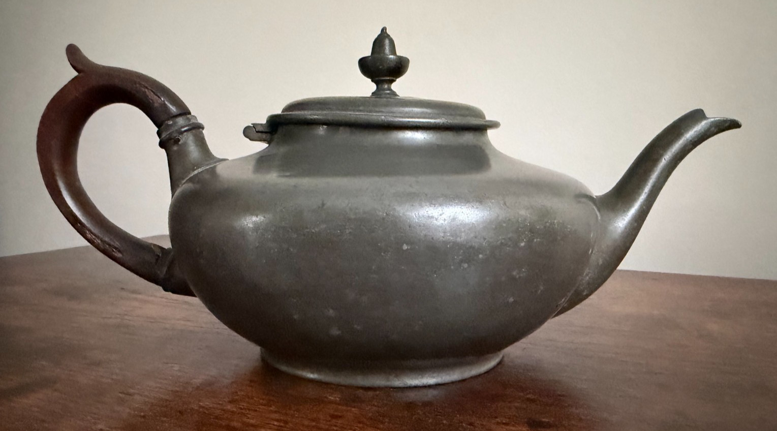 Antique James Dixon & Sons England - Pewter Teapot Wooden Handle Early Victorian