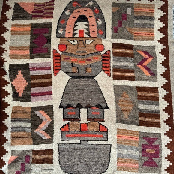Vintage South American Inca Tumi Peruvian Wool Handwoven Rug Large