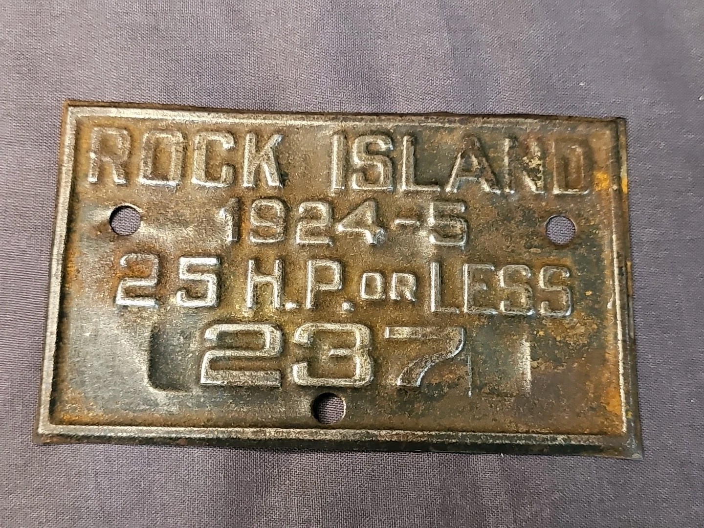 RARE Antique 1924-25 Rock Island, IL BOAT License Plate, Metal 