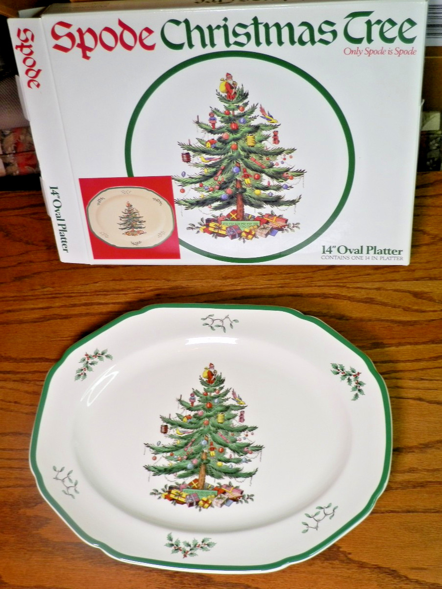 Vintage Spode Christmas Tree 14 inch Sculpted Oval Serving Platter England Vintage Spode Christmas Tree 14 inch Sculpted Oval Serving Platter England