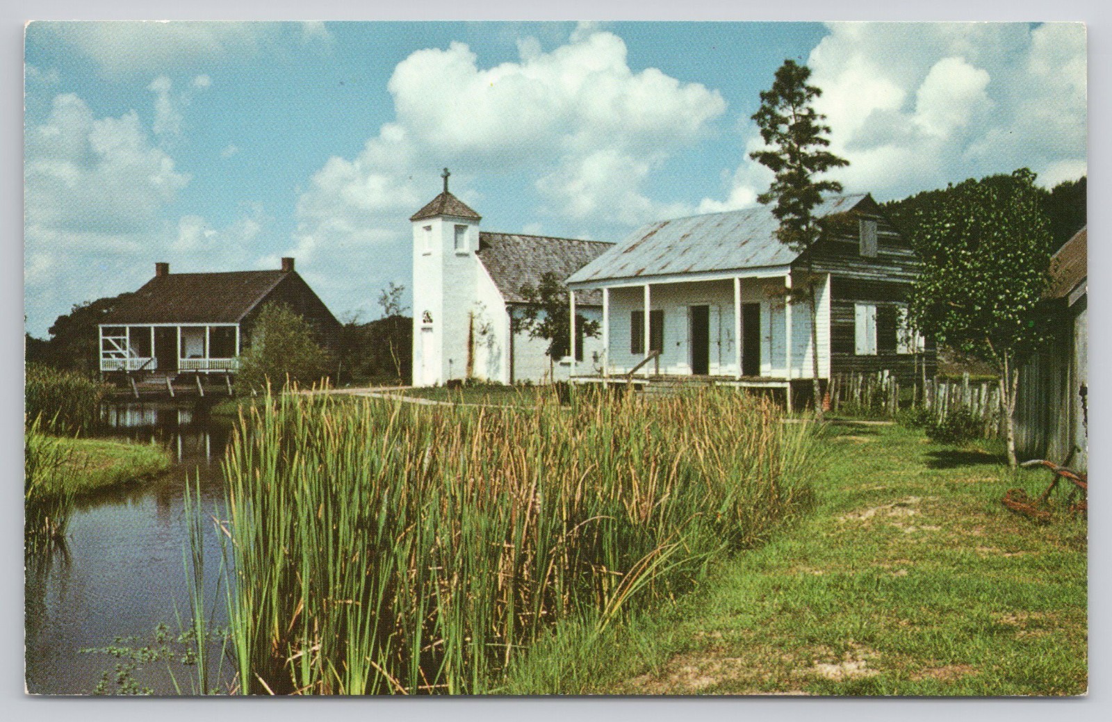 Vintage Acadian Village Lafayette LA Postcard 1970s Bayou Church Crocker
