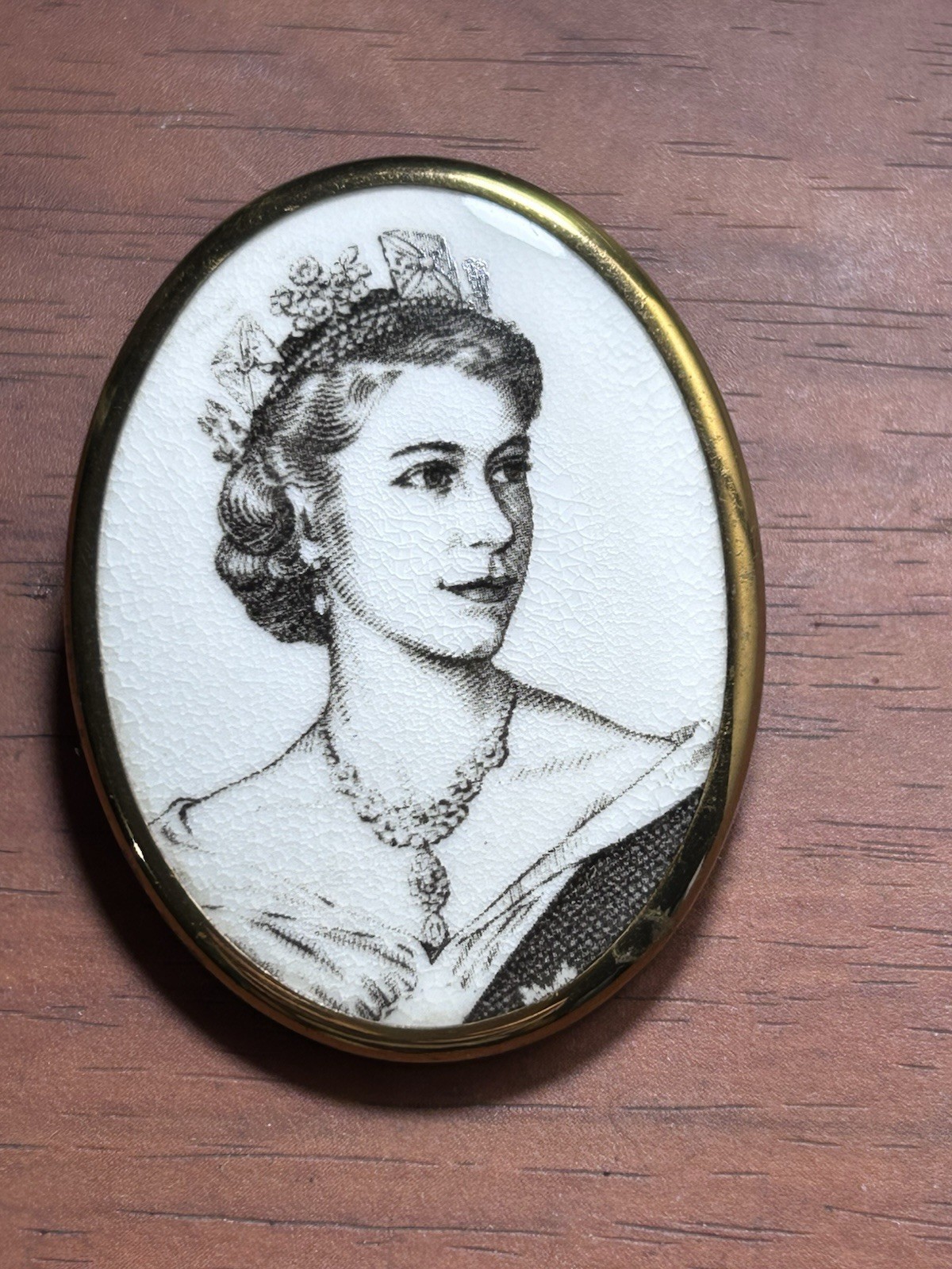 1953 Coronation Brooch Royal Worcester, Queen Elizabeth II Vintage