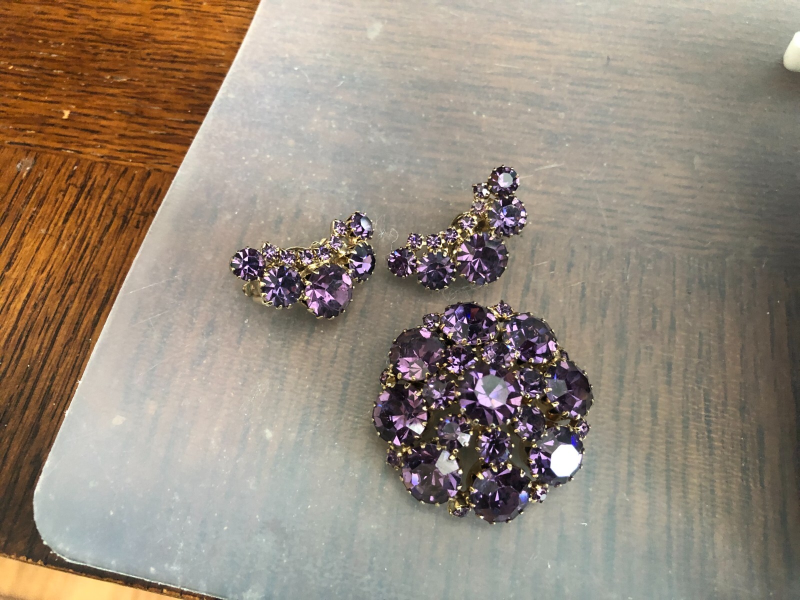 Vintage Weiss Purple Dimensional Prong Brooch & Clip-On Earring Set Vintage Weiss Purple Dimensional Prong Brooch & Clip-On Earring Set