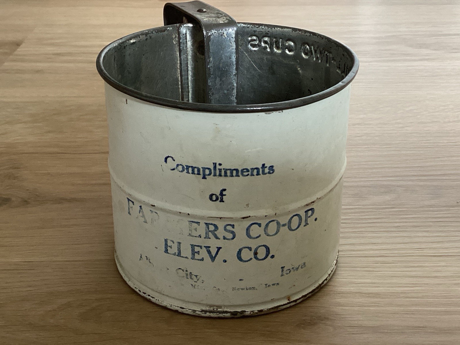 Vintage Farmers COOP Elevator Albert City Newton Iowa Metal 2 Cup Flour Sifter Vintage Farmers COOP Elevator Albert City Newton Iowa Metal 2 Cup Flour Sifter