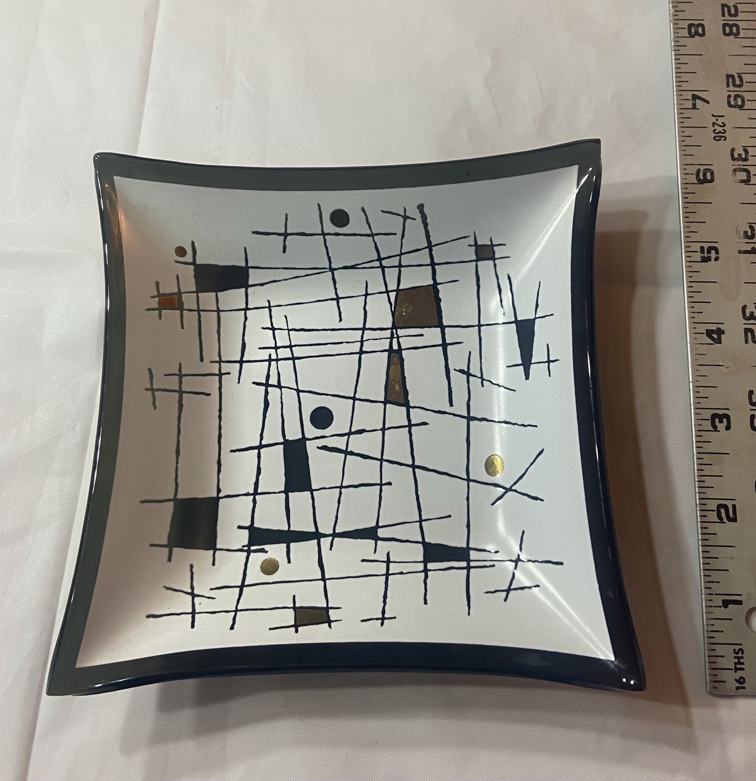 Vintage 1960s MCM Fused Studio Art Glass Atomic Abstract Design Trinket Tray 7