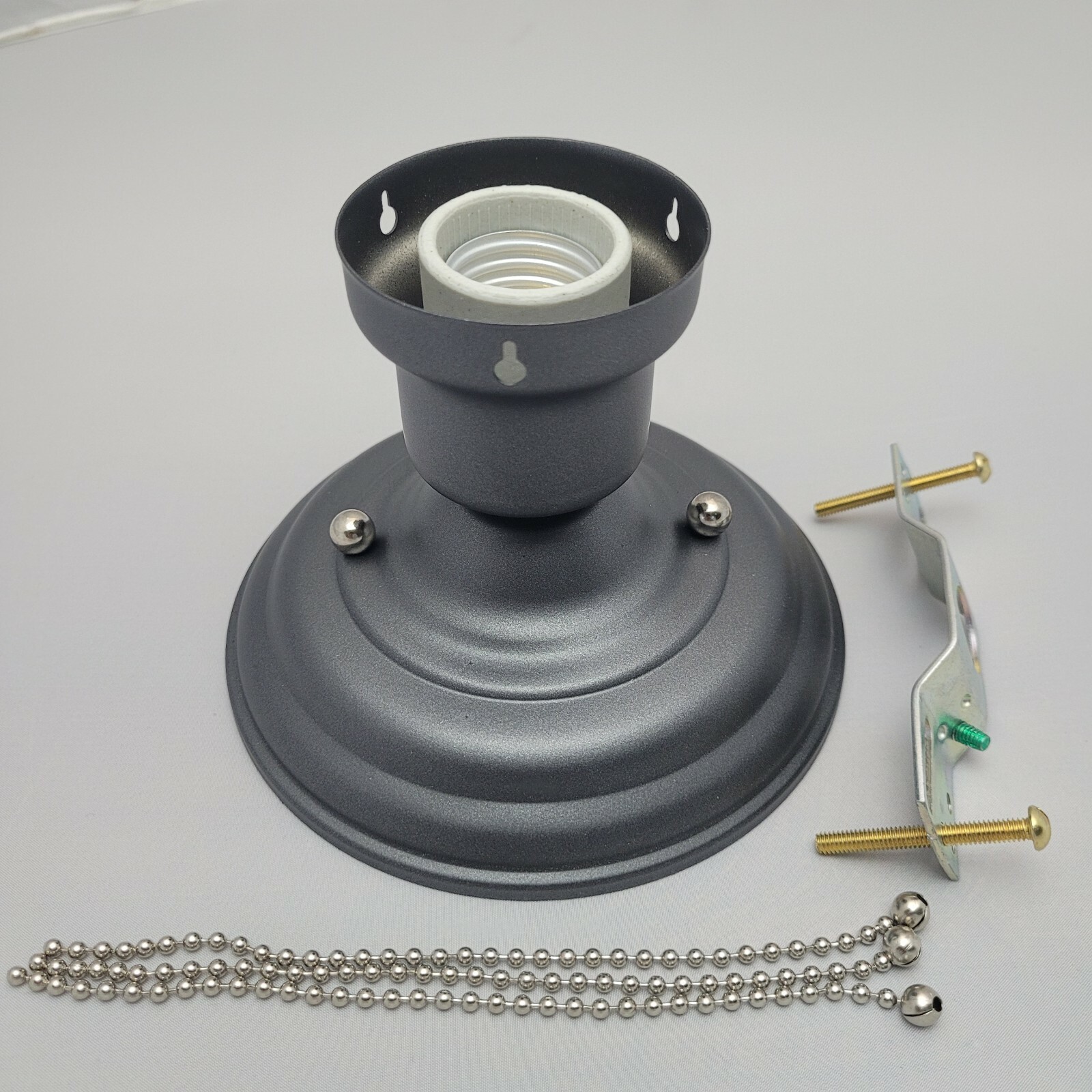 LOOK NEW STEEL GREY 3-CHAIN FIXTURE -VINTAGE ART DECO SHADE Three Chain LOOK NEW STEEL GREY 3-CHAIN FIXTURE -VINTAGE ART DECO SHADE Three Chain