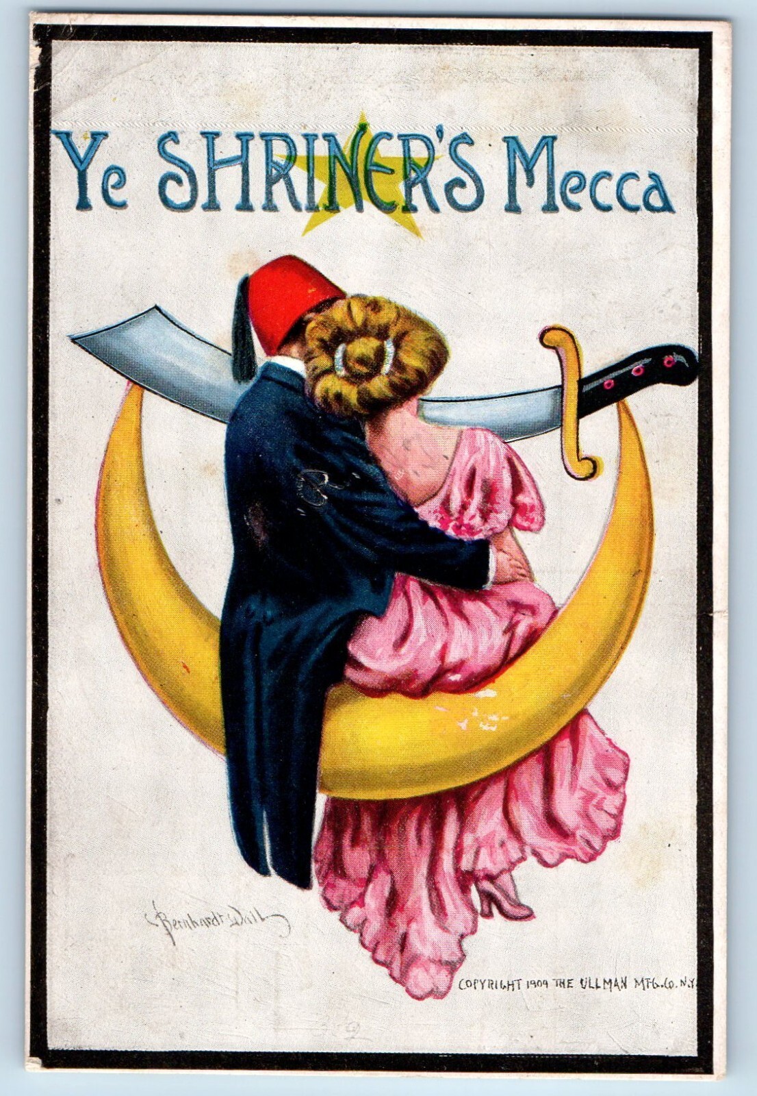 Wall Signed Artist Postcard Masonic Couple Romance Crescent Ye Shriner\'s Mecca