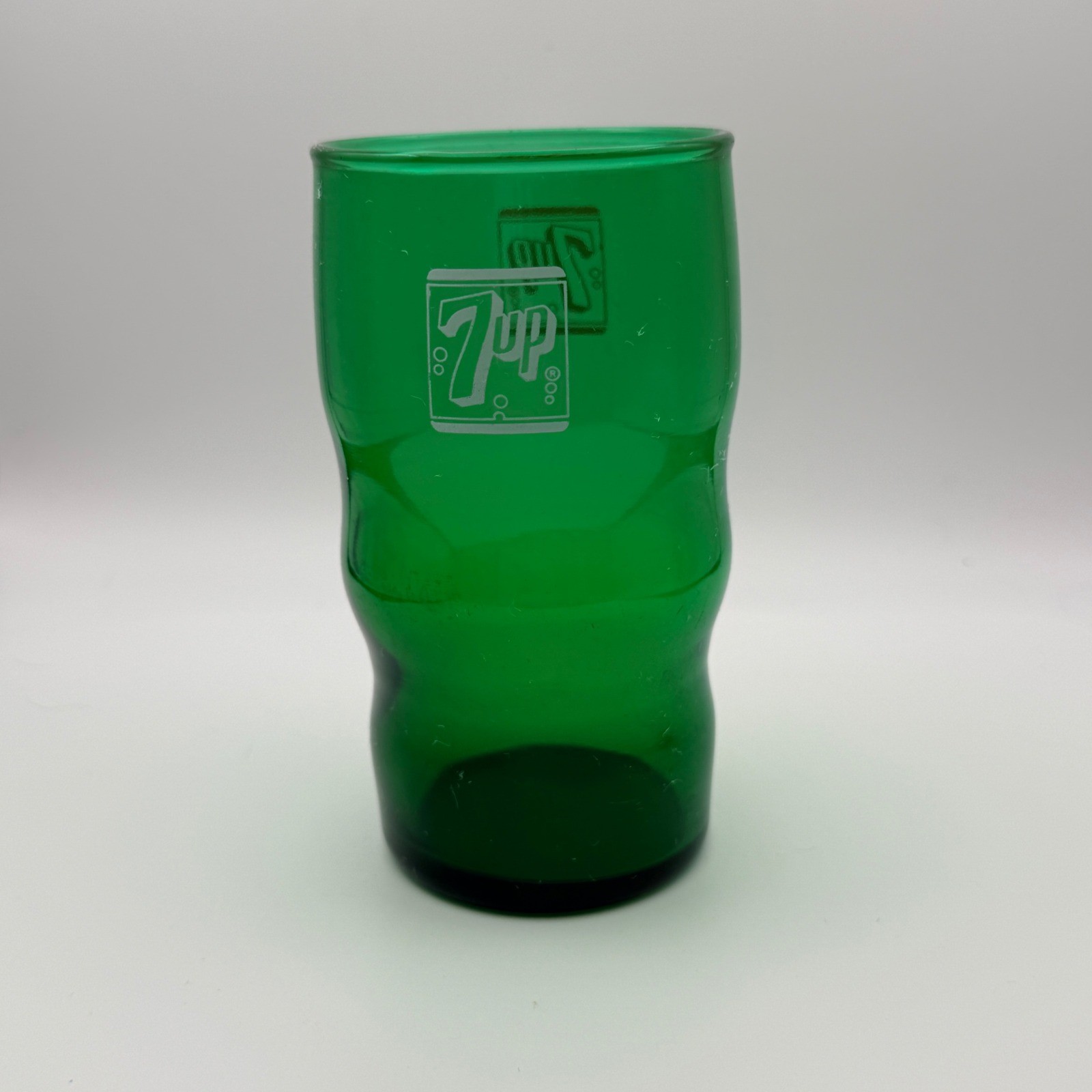 Vintage 7Up Green Glass Bubbled Textured Soda Advertising Tumbler 5 Inch Vintage 7Up Green Glass Bubbled Textured Soda Advertising Tumbler 5 Inch
