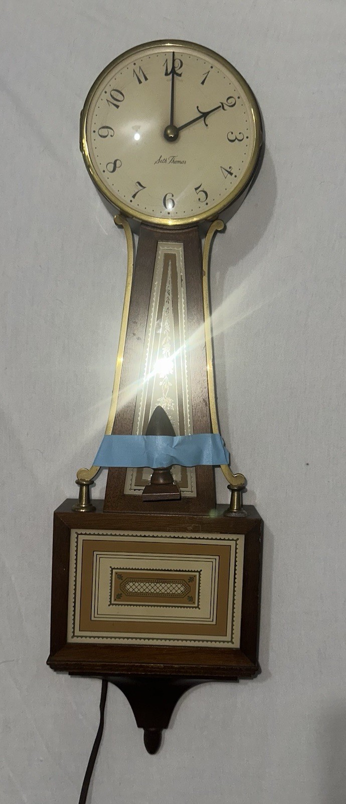 Vintage Seth Thomas Banjo Wall Clock Great Movie Prop Mid Century Works