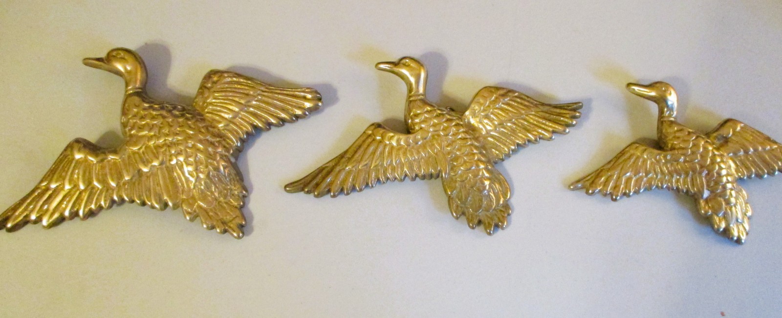 Vintage Brass Flying Ducks Birds Set of 3 ~ Wall Art ~ MCM 1970's ~  Excellent