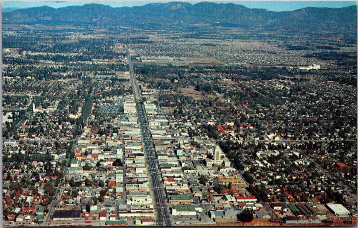 c1955 Aerial View San Fernando Valley Van Nuys California CA Photo Postcard