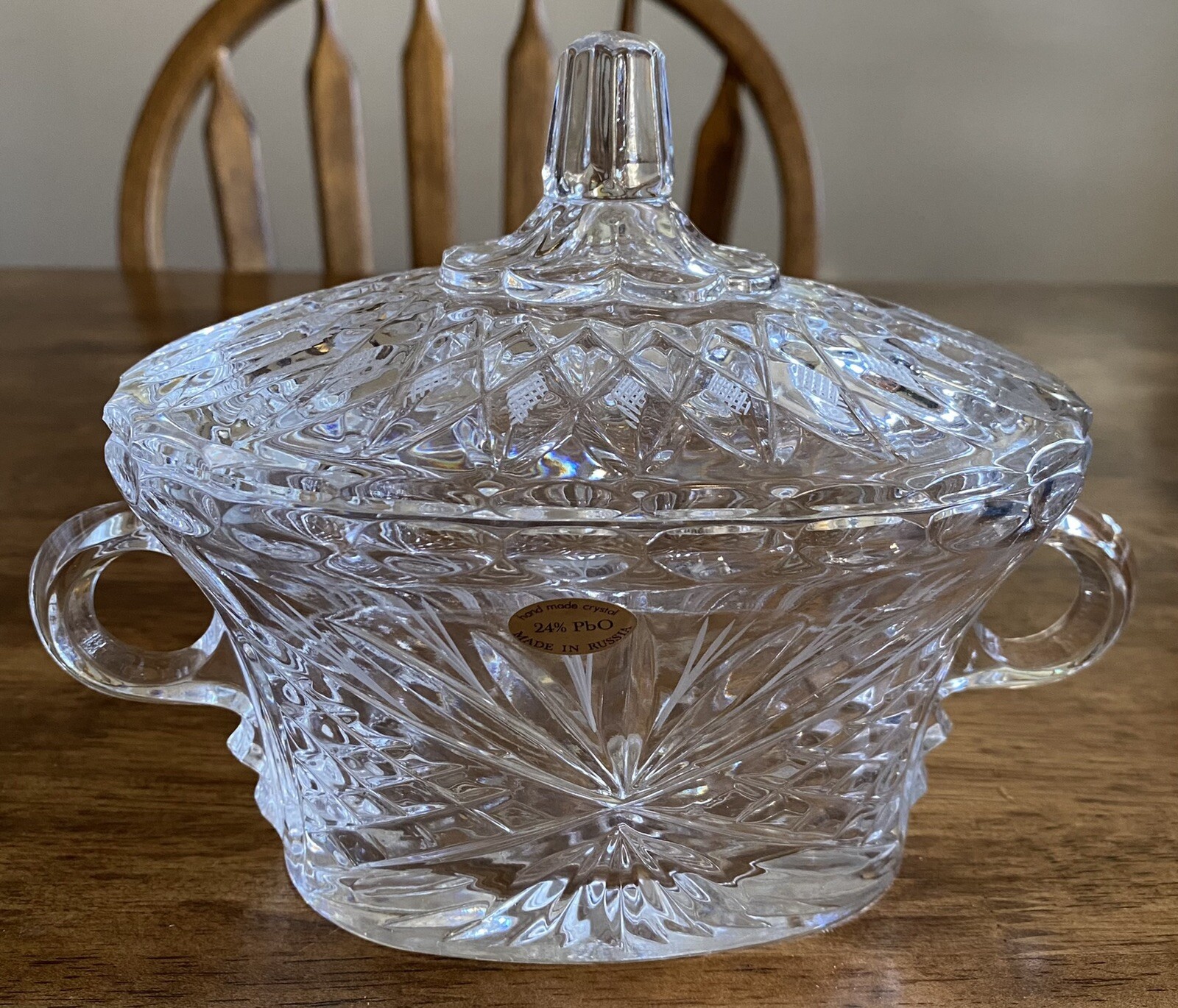 24% Lead Crystal Candy Dish w/ Lid Hand Cut Russia