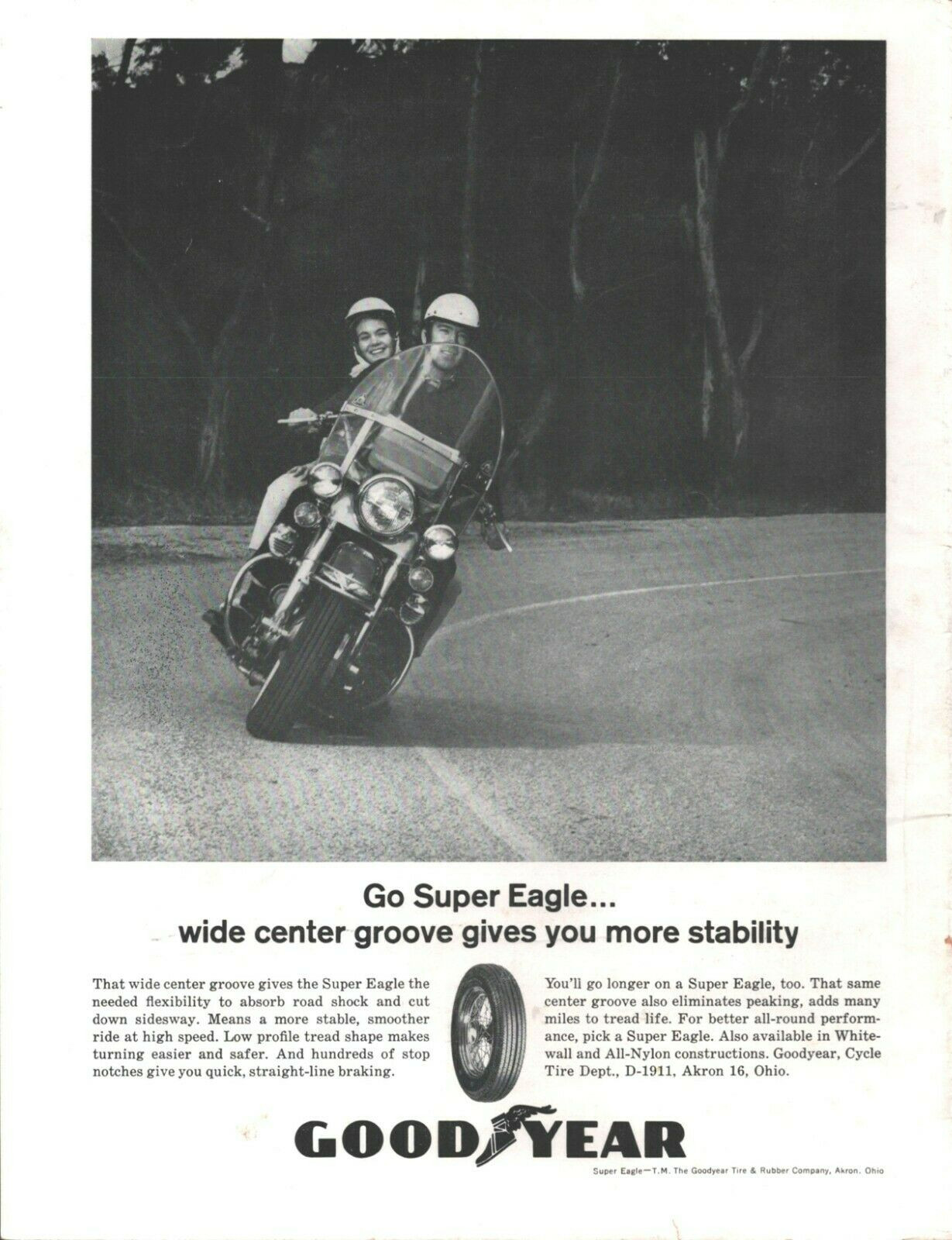 1963 Goodyear Super Eagle Motorcycle Tires Akron Ohio - Vintage Ad
