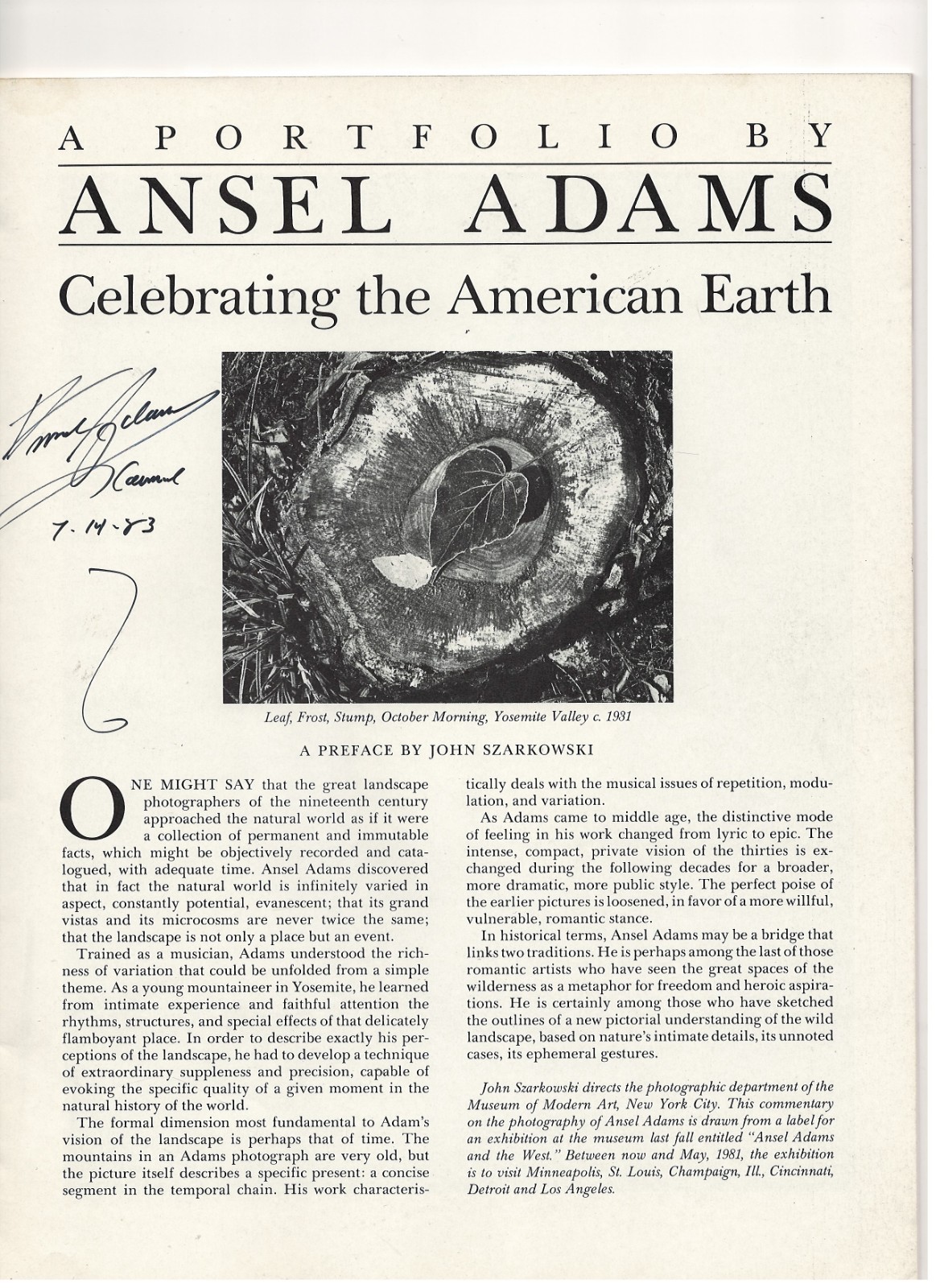 ANSEL ADAMS RARE CELEBRATING THE AMERICAN EARTH SIGNED PORTFOLIO MAGAZINE ANSEL ADAMS RARE CELEBRATING THE AMERICAN EARTH SIGNED PORTFOLIO MAGAZINE