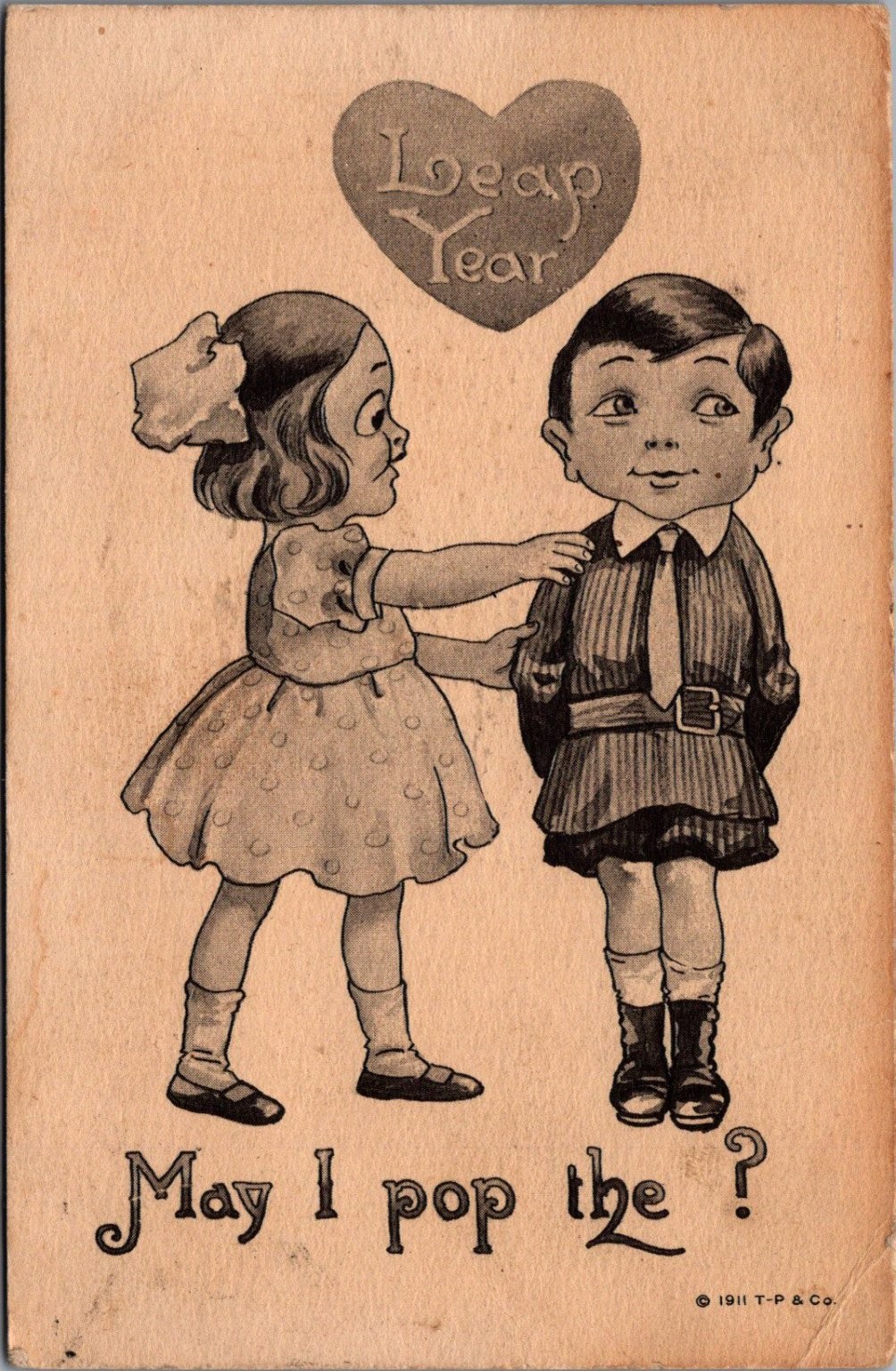 1911 Leap Year Postcard Children Girl Boy Proposal T-P & Co. WI Postmark