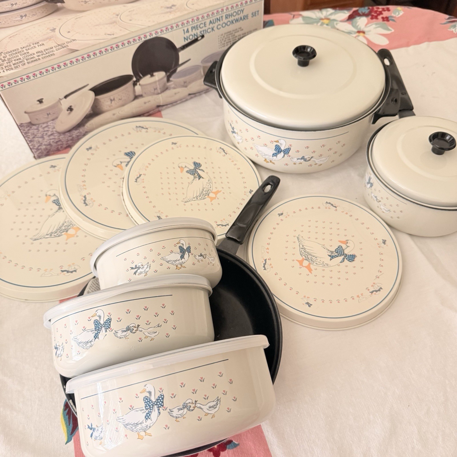 Rare VTG Aunt Rhody Blue Goose Cookware Lot Original Box 1980s 90s Cottagecore