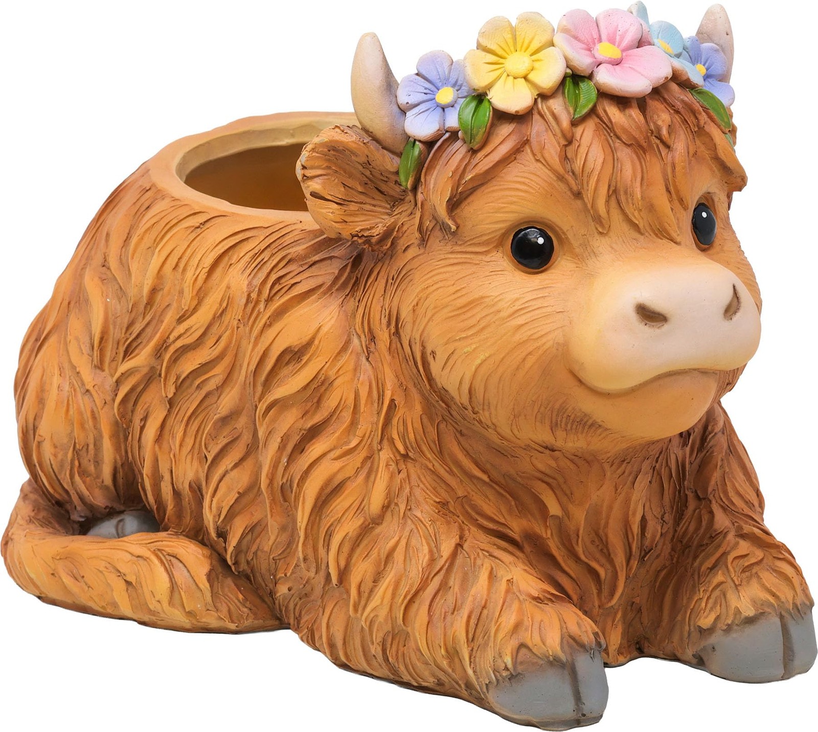 Spoontiques Highland Cow Flower Pot Hand Painted Resin Planter Spoontiques Highland Cow Flower Pot Hand Painted Resin Planter
