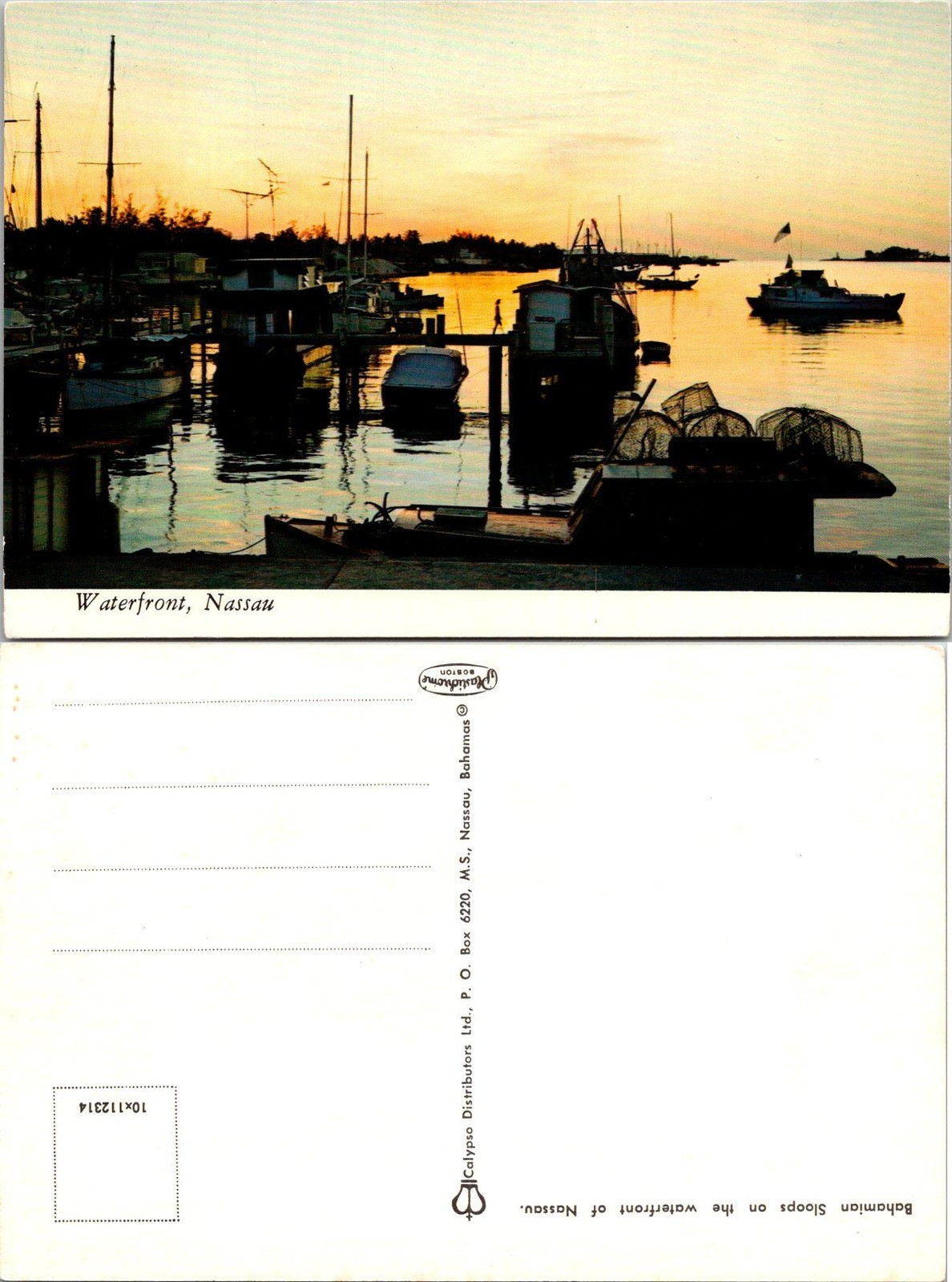 Calypso Vintage Nassau Postcard Bahamian Sloops Waterfront Sunset Divided Back