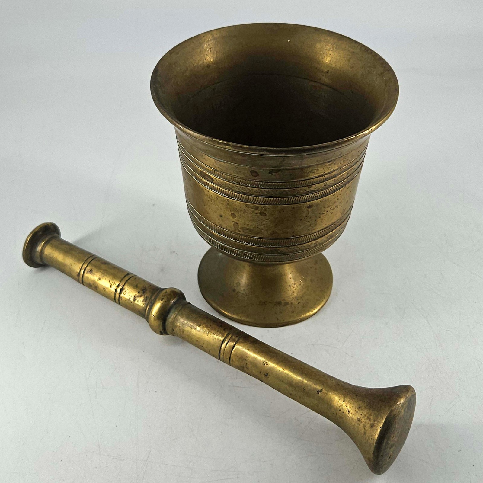 Vintage Heavy Solid Brass Mortar Pestle Pharmacy Apothecary