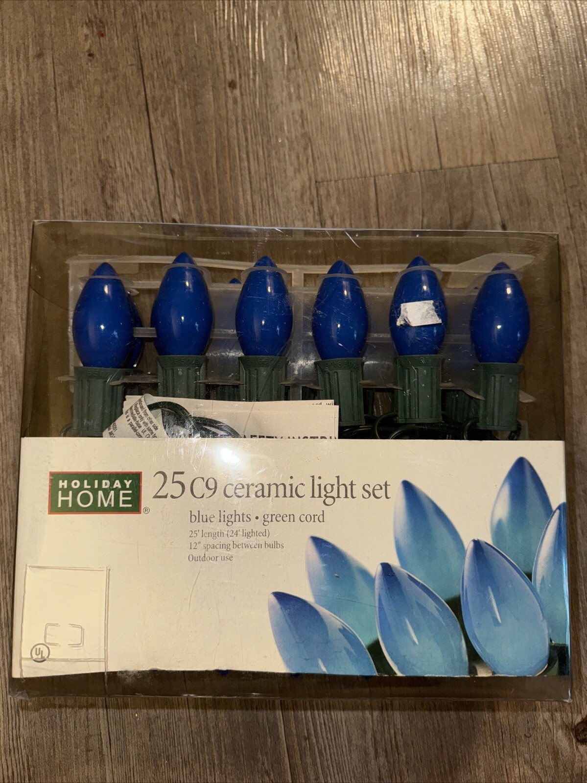 Vintage Christmas String Lights Noma Blue Teardrop C9 25 Ceramic light set New
