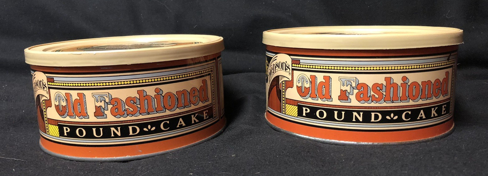 Two Vintage Benson\'s Old Fashioned Pound Cake W/ Plastic Lid Empty Metal Tin