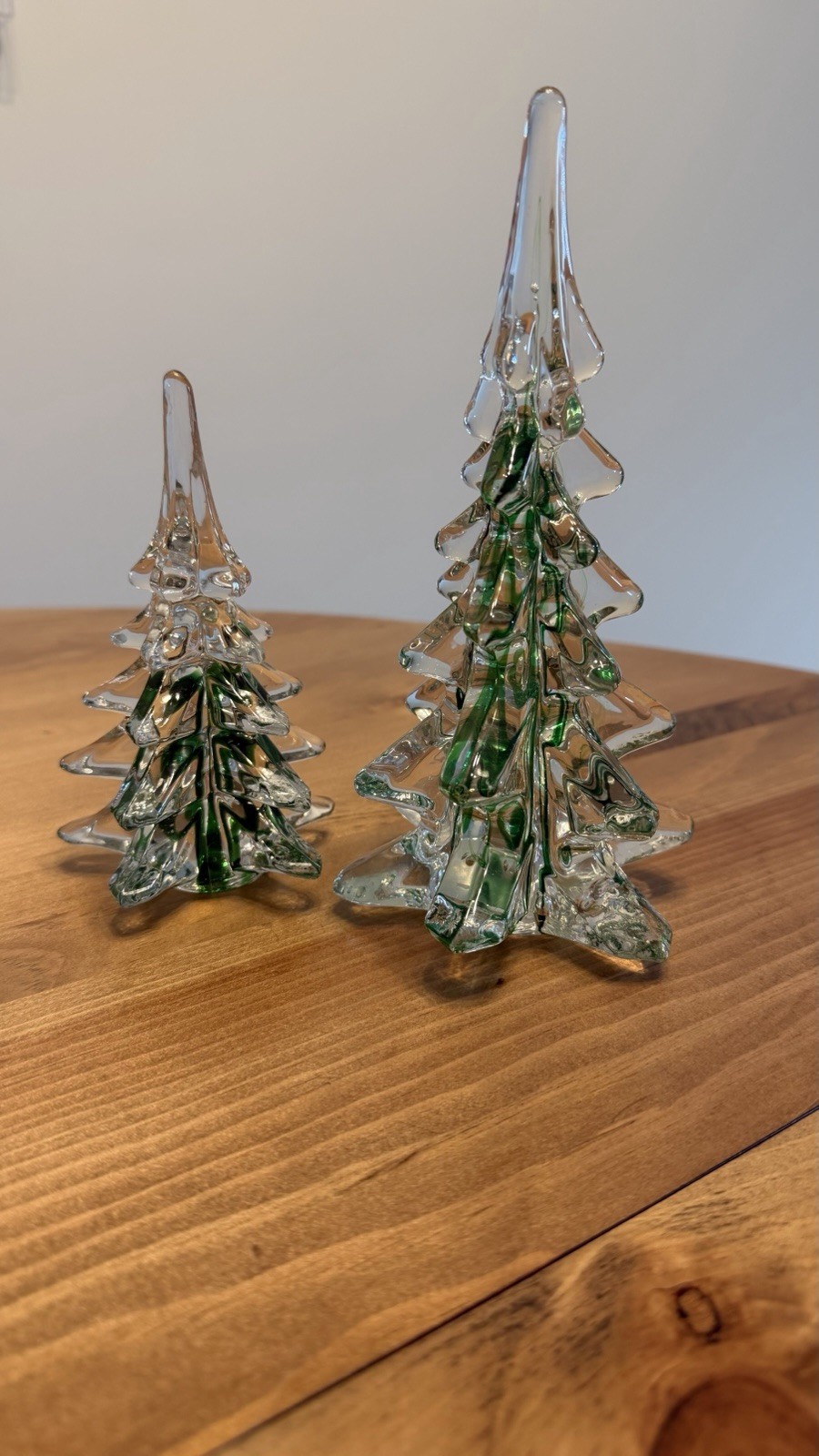 VNTG Silvestri Art Solid Crystal Christmas Trees w/ Encased Green Swirl Ribbin